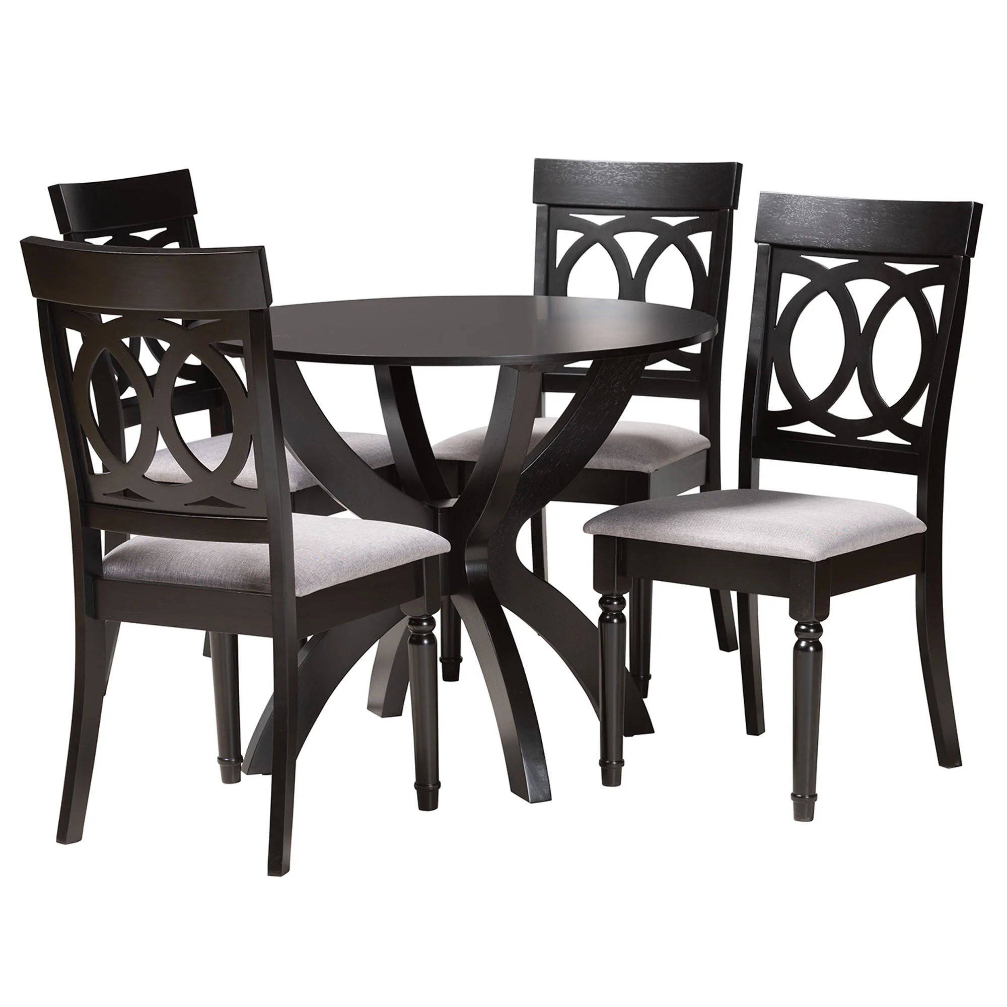 Baxton Studio Velia Modern Grey Fabric and Dark Brown Finished Wood 5-Piece Dining Set - Image 4