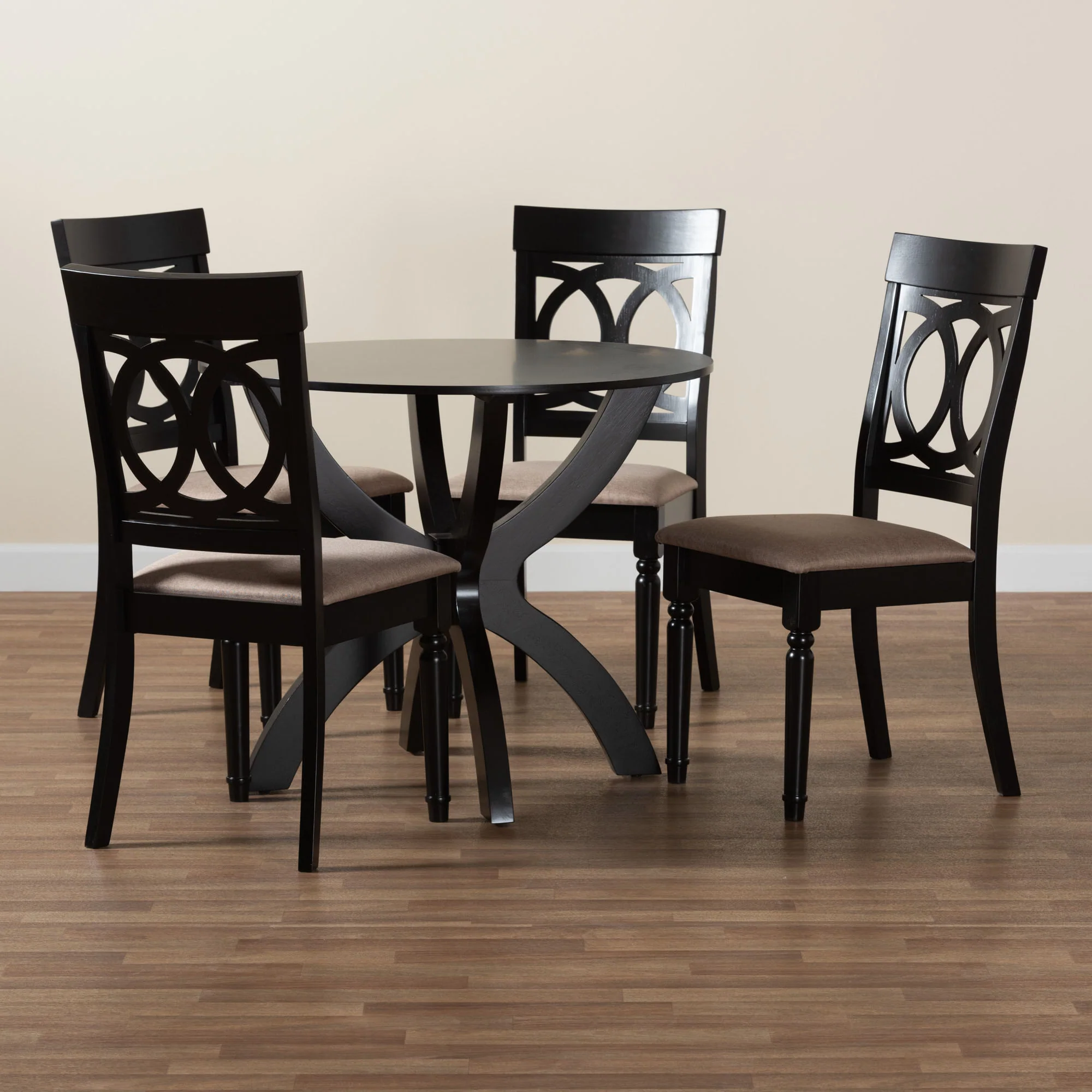 Baxton Studio Velia Modern Sand Fabric and Dark Brown Finished Wood 5-Piece Dining Set - Image 2
