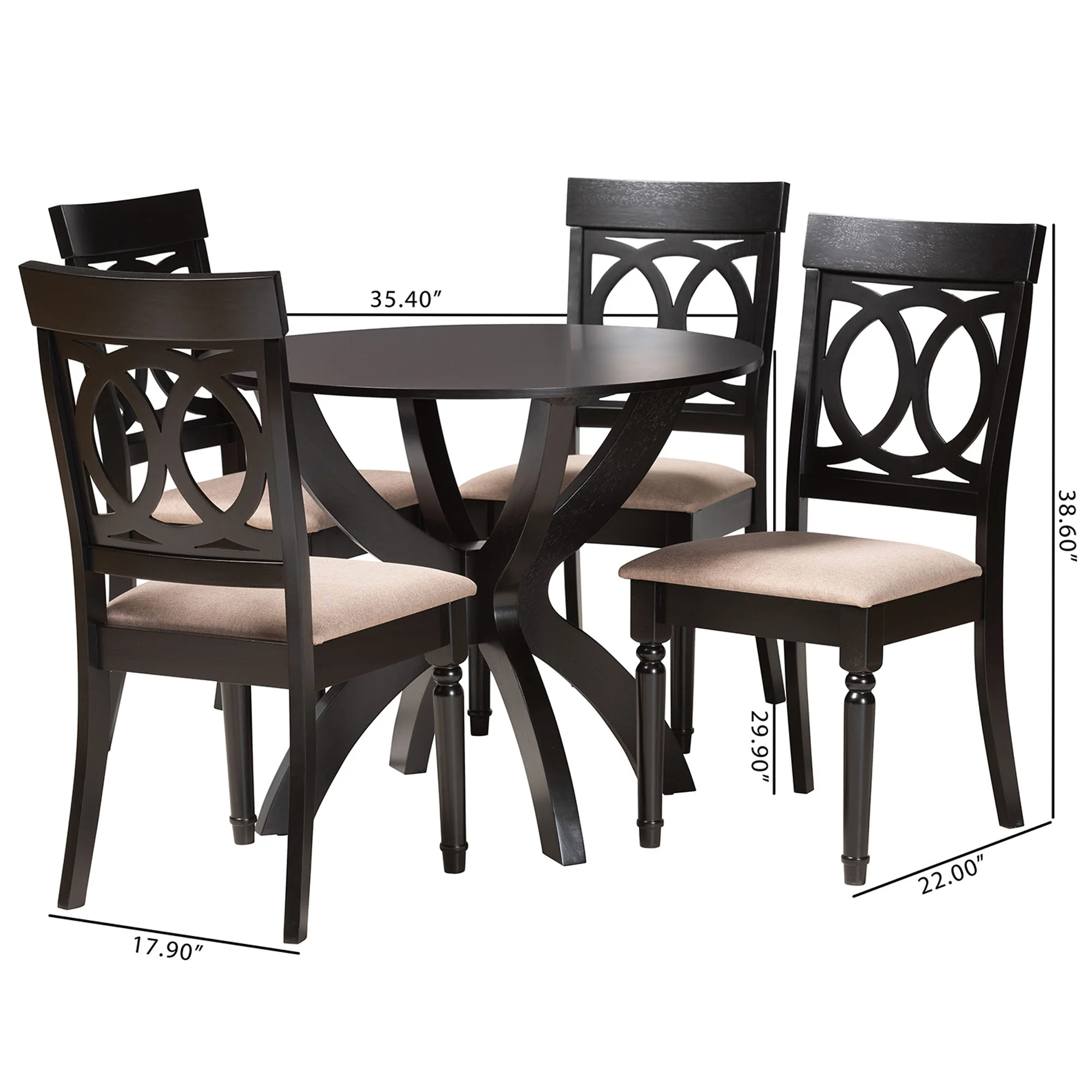 Baxton Studio Velia Modern Sand Fabric and Dark Brown Finished Wood 5-Piece Dining Set - Image 3