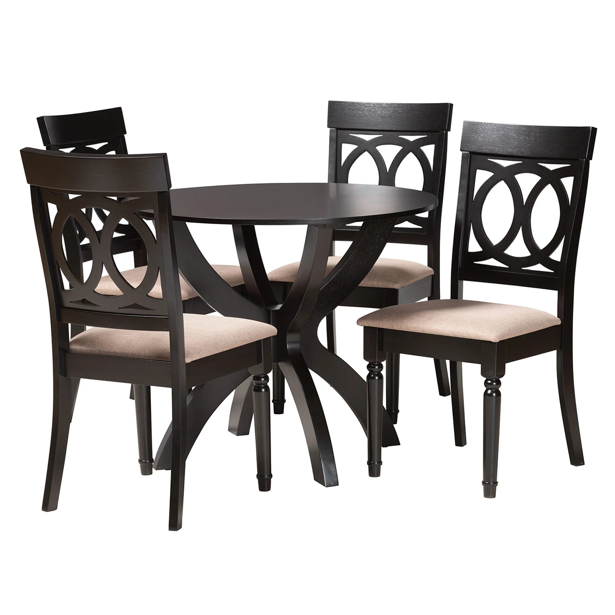 Baxton Studio Velia Modern Sand Fabric and Dark Brown Finished Wood 5-Piece Dining Set - Image 4