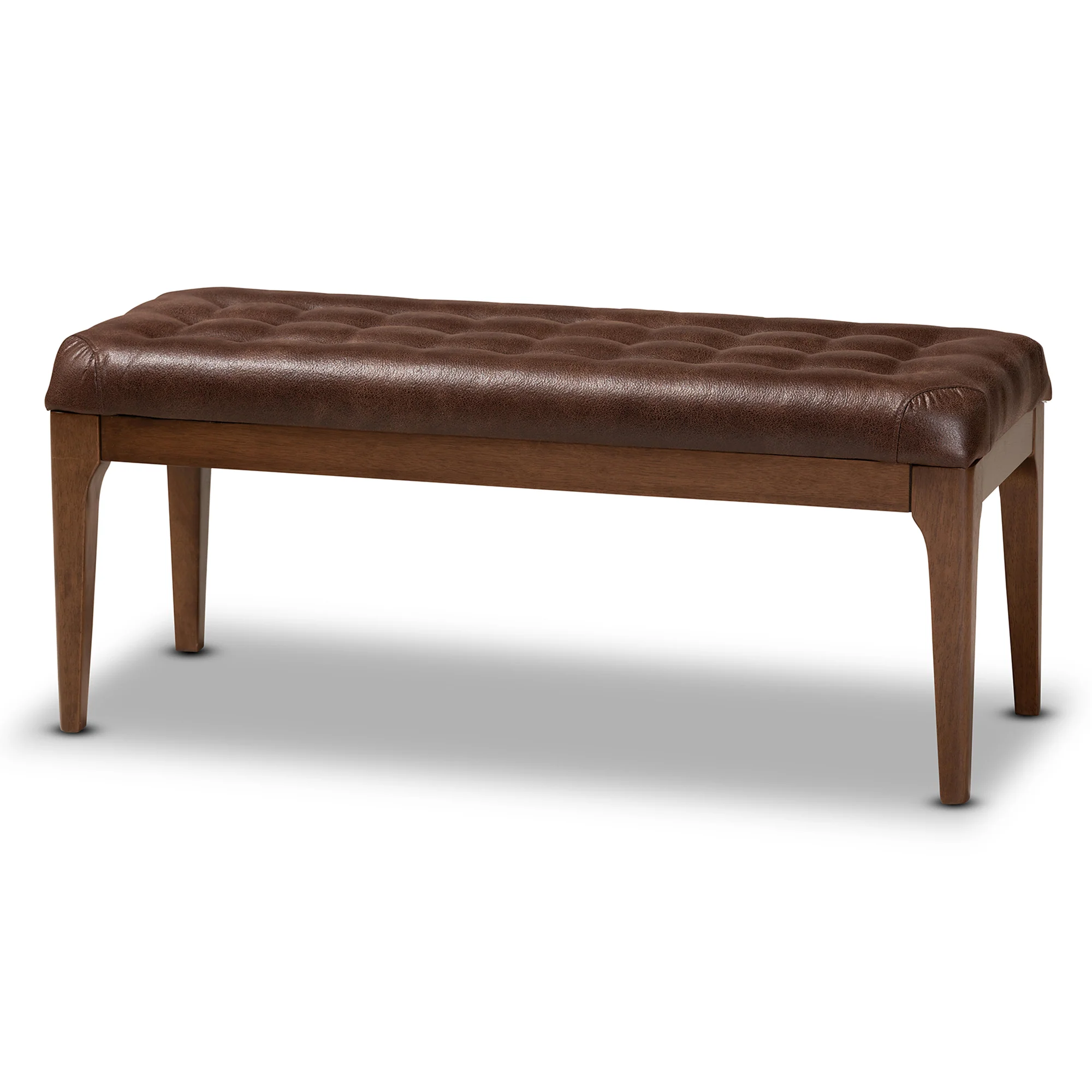 Baxton Studio Walsh Mid-Century Modern Dark Brown Leather-Effect Polyester Fabric Upholstered and Walnut Brown Finished Wood Dining Bench - Image 2