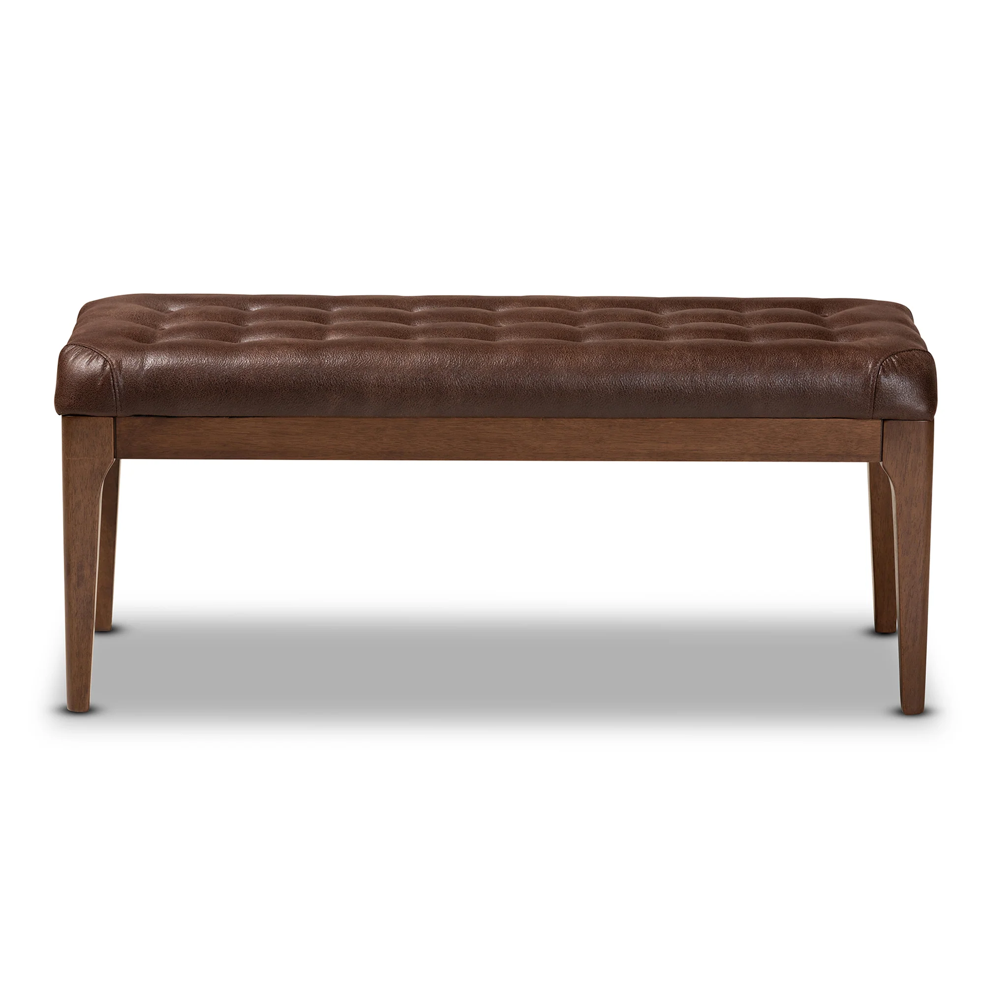 Baxton Studio Walsh Mid-Century Modern Dark Brown Leather-Effect Polyester Fabric Upholstered and Walnut Brown Finished Wood Dining Bench - Image 3