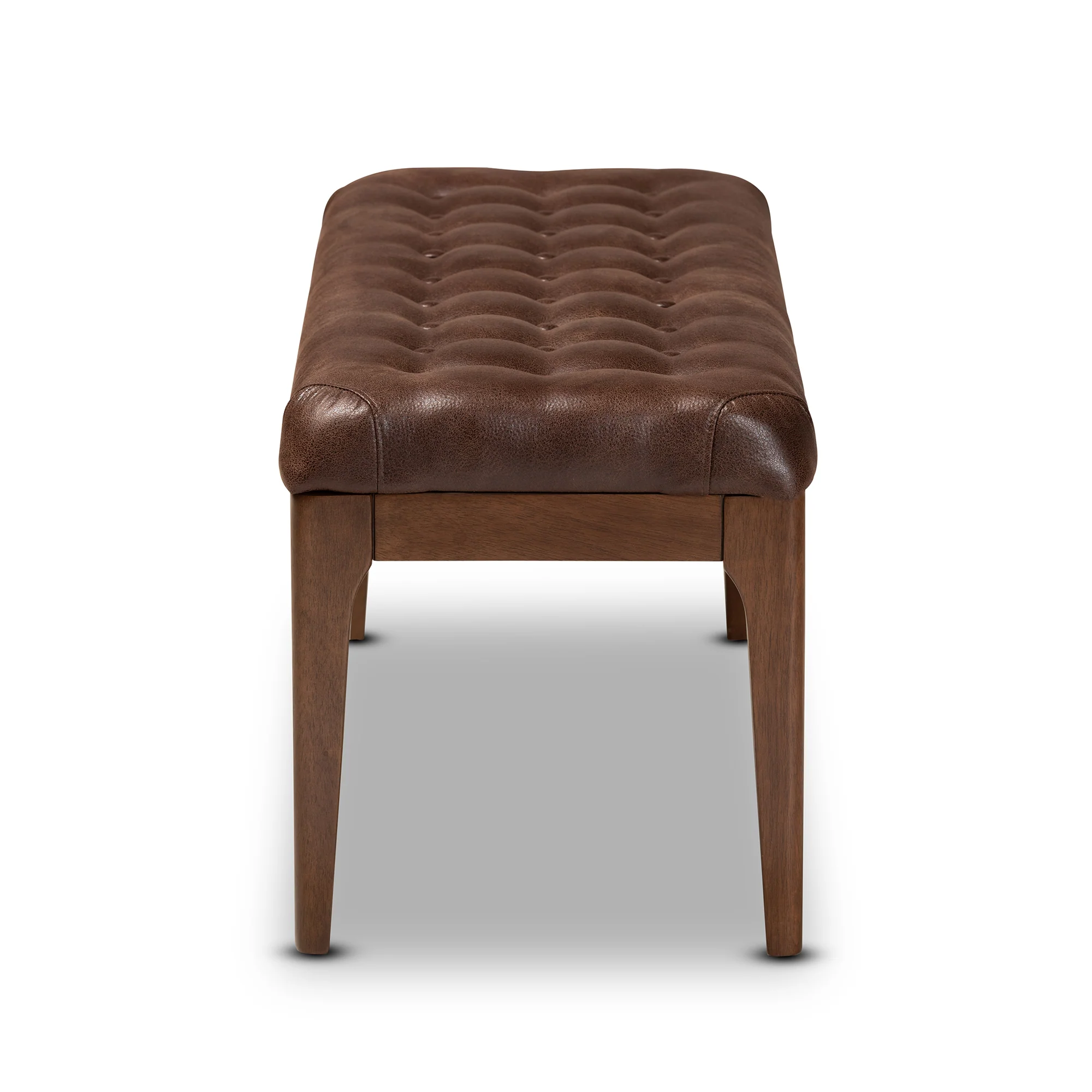 Baxton Studio Walsh Mid-Century Modern Dark Brown Leather-Effect Polyester Fabric Upholstered and Walnut Brown Finished Wood Dining Bench - Image 4