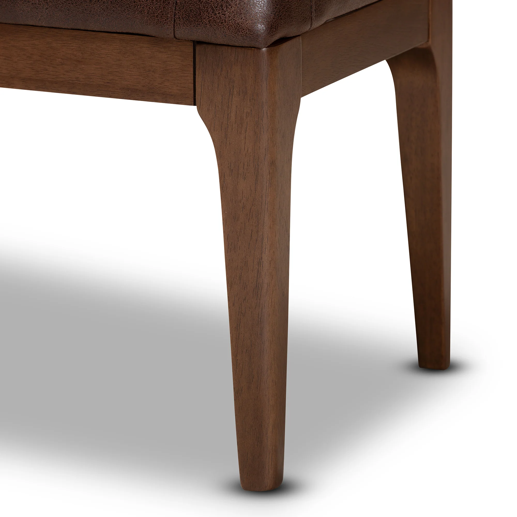 Baxton Studio Walsh Mid-Century Modern Dark Brown Leather-Effect Polyester Fabric Upholstered and Walnut Brown Finished Wood Dining Bench - Image 5