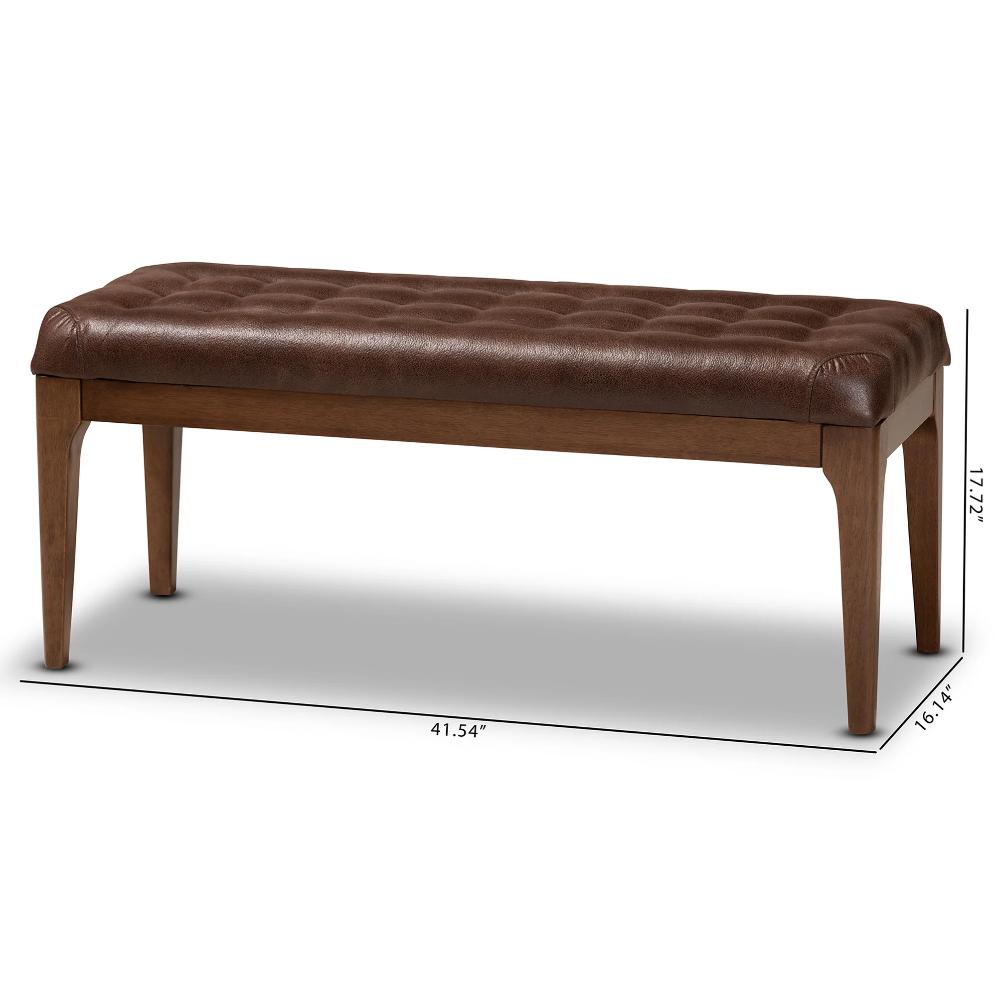 Baxton Studio Walsh Mid-Century Modern Dark Brown Leather-Effect Polyester Fabric Upholstered and Walnut Brown Finished Wood Dining Bench - Image 8