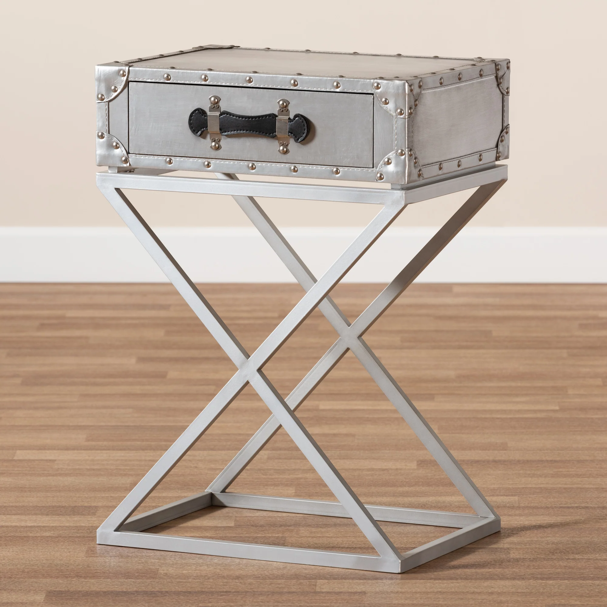 Baxton Studio William Modern French Industrial Silver Metal 1-Drawer End Table - Image 2