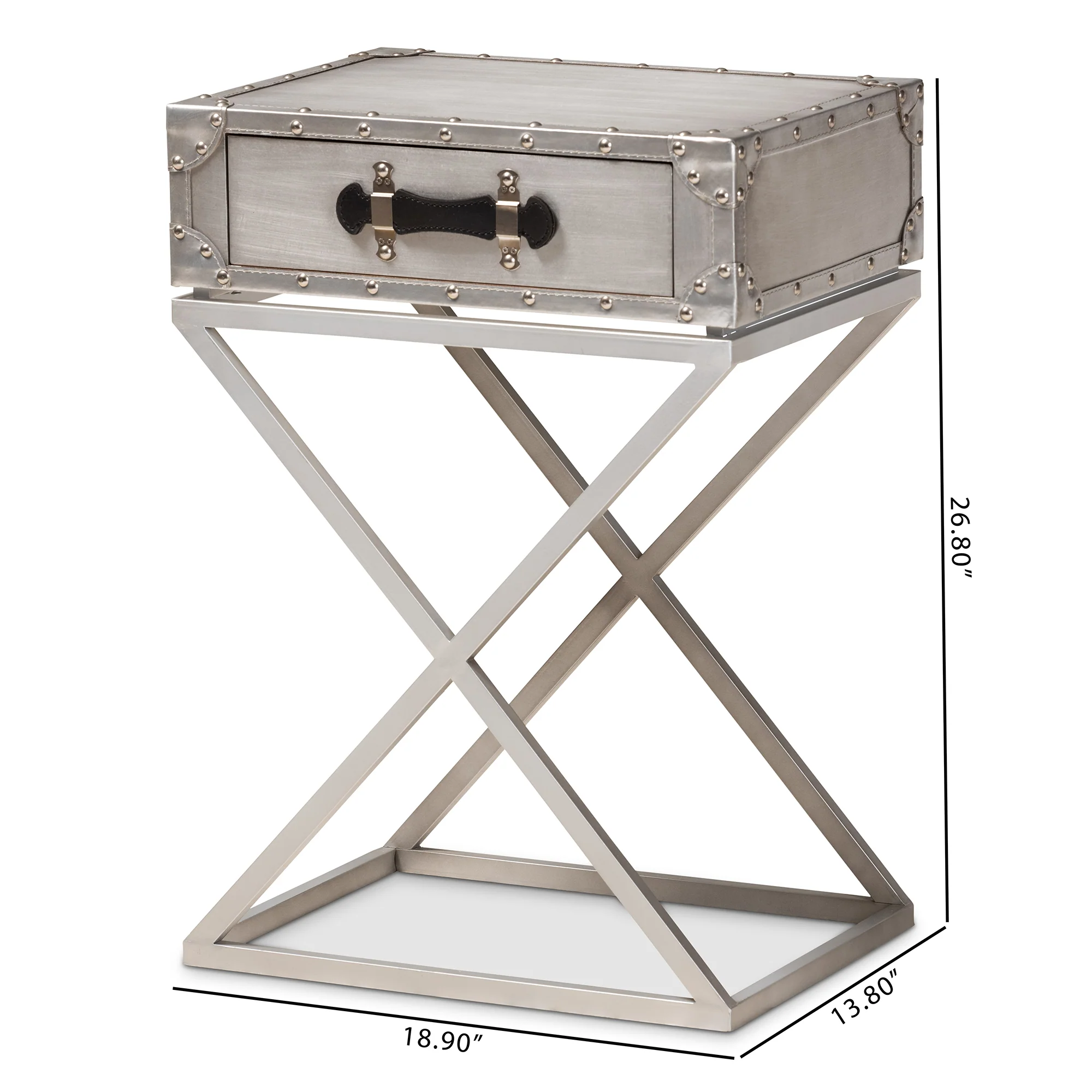 Baxton Studio William Modern French Industrial Silver Metal 1-Drawer End Table - Image 3