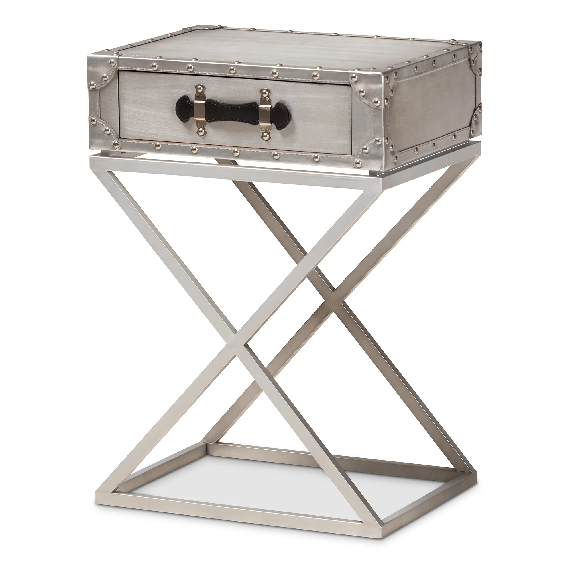 Baxton Studio William Modern French Industrial Silver Metal 1-Drawer End Table - Image 4