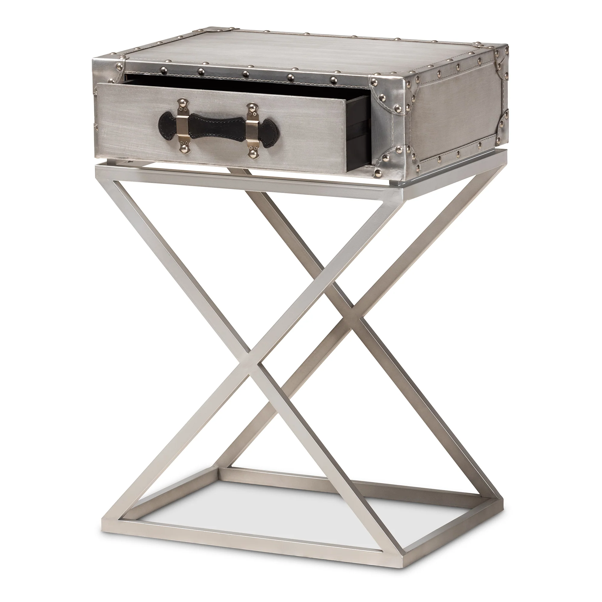 Baxton Studio William Modern French Industrial Silver Metal 1-Drawer End Table - Image 5
