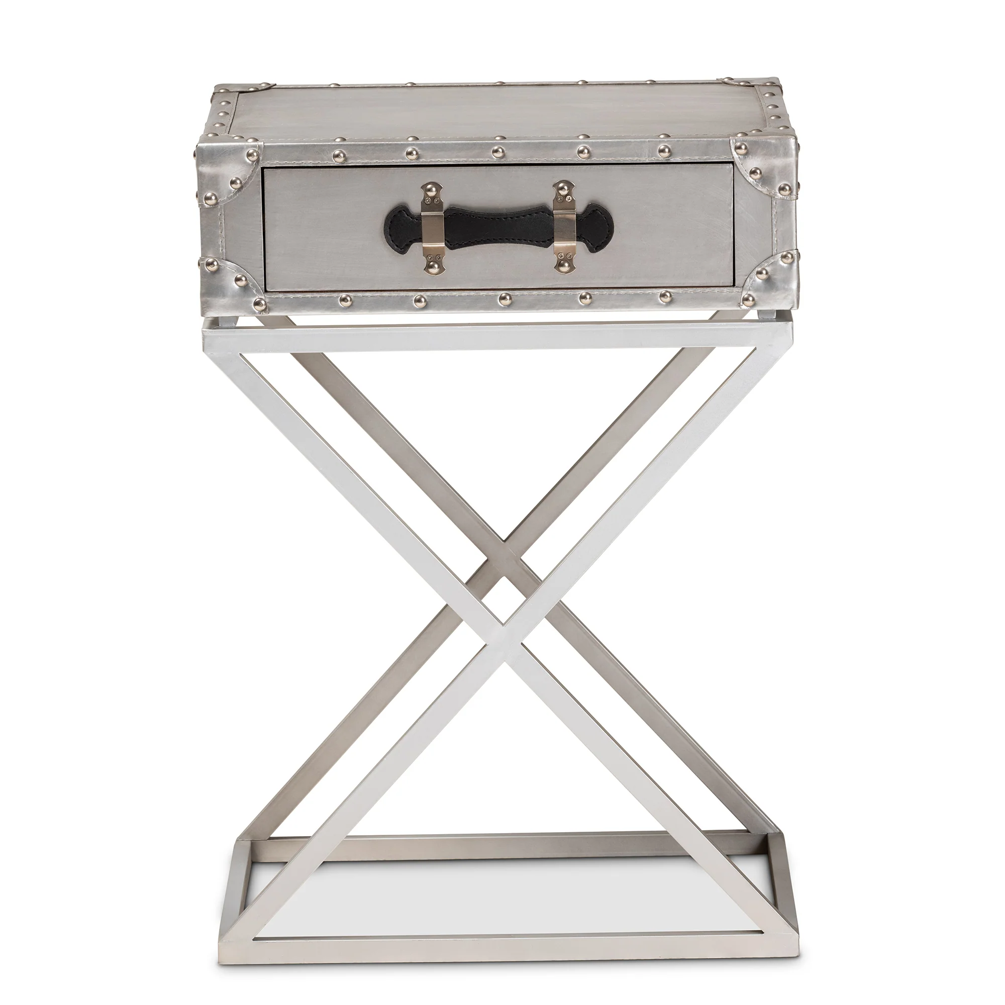 Baxton Studio William Modern French Industrial Silver Metal 1-Drawer End Table - Image 6