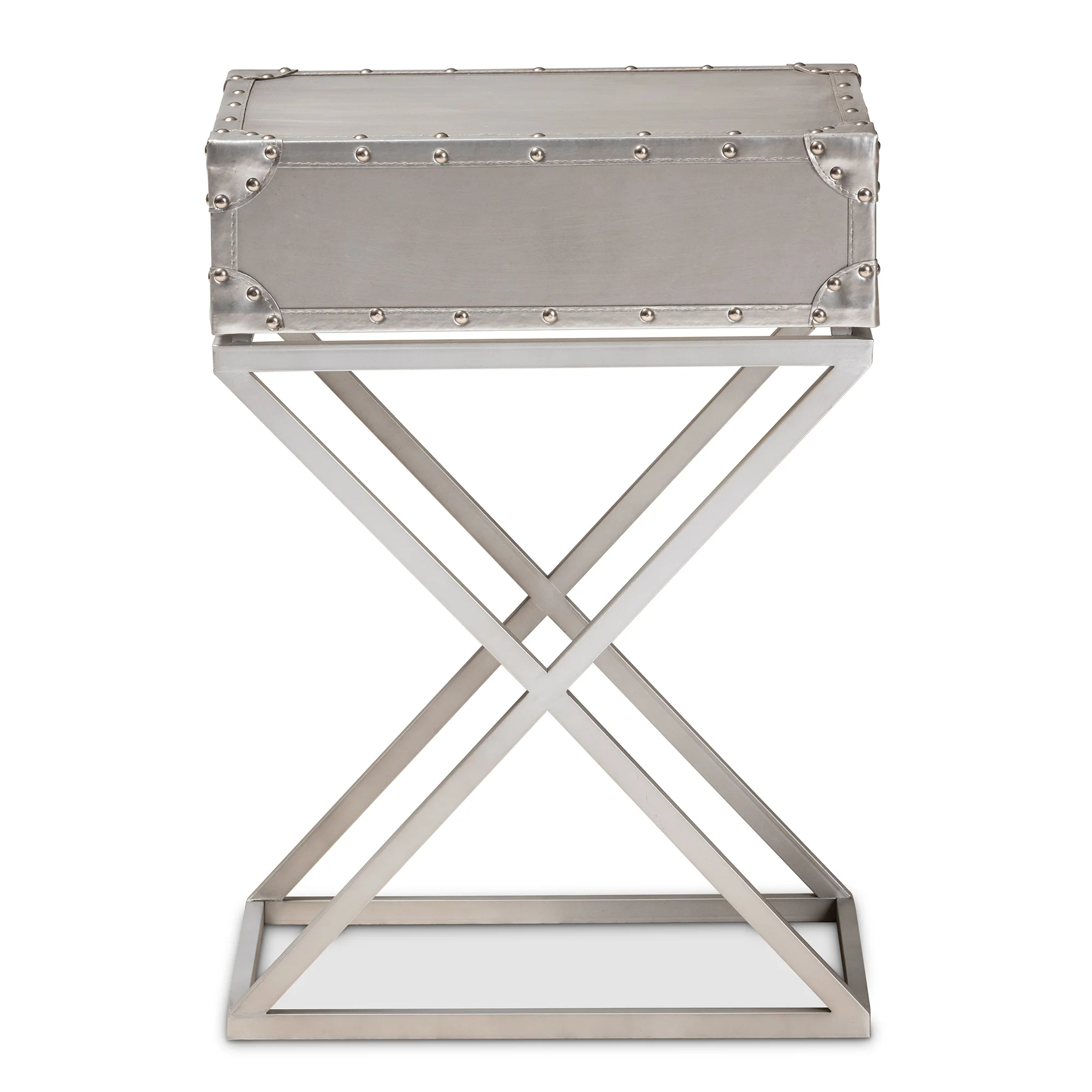 Baxton Studio William Modern French Industrial Silver Metal 1-Drawer End Table - Image 8