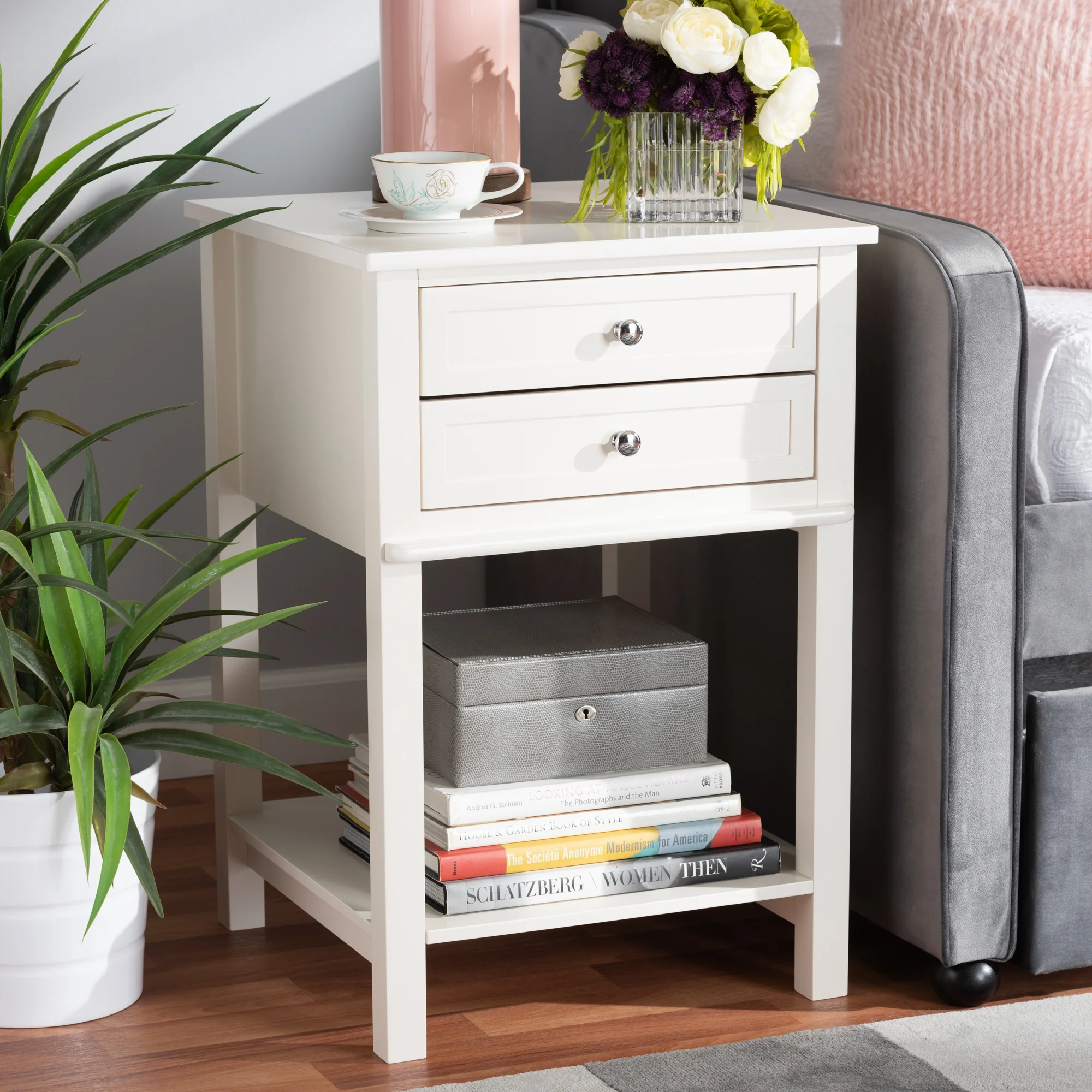 Baxton Studio Willow Modern Transitional Light Grey Finished 2-Drawer Wood End Table - Image 10