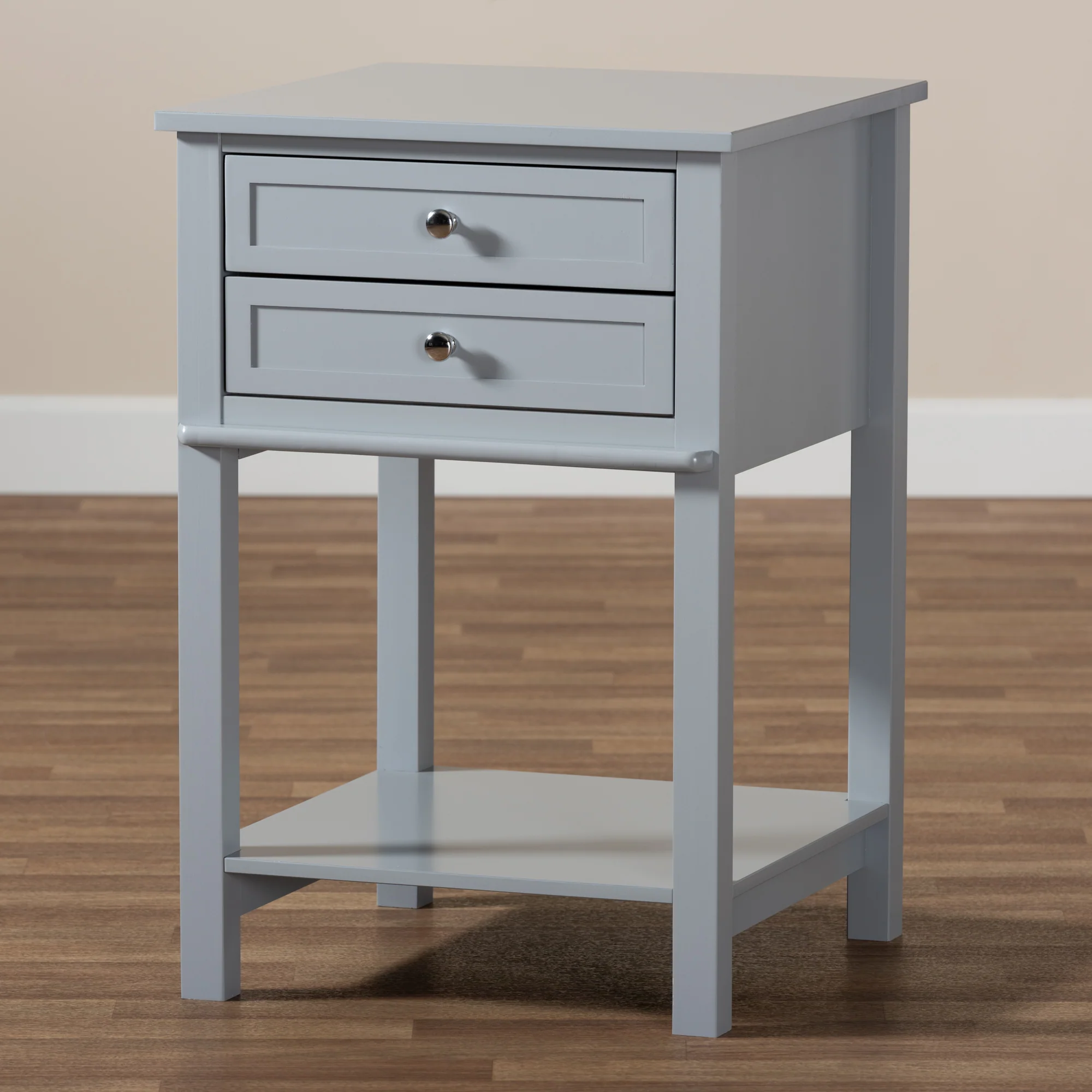 Baxton Studio Willow Modern Transitional Light Grey Finished 2-Drawer Wood End Table - Image 2