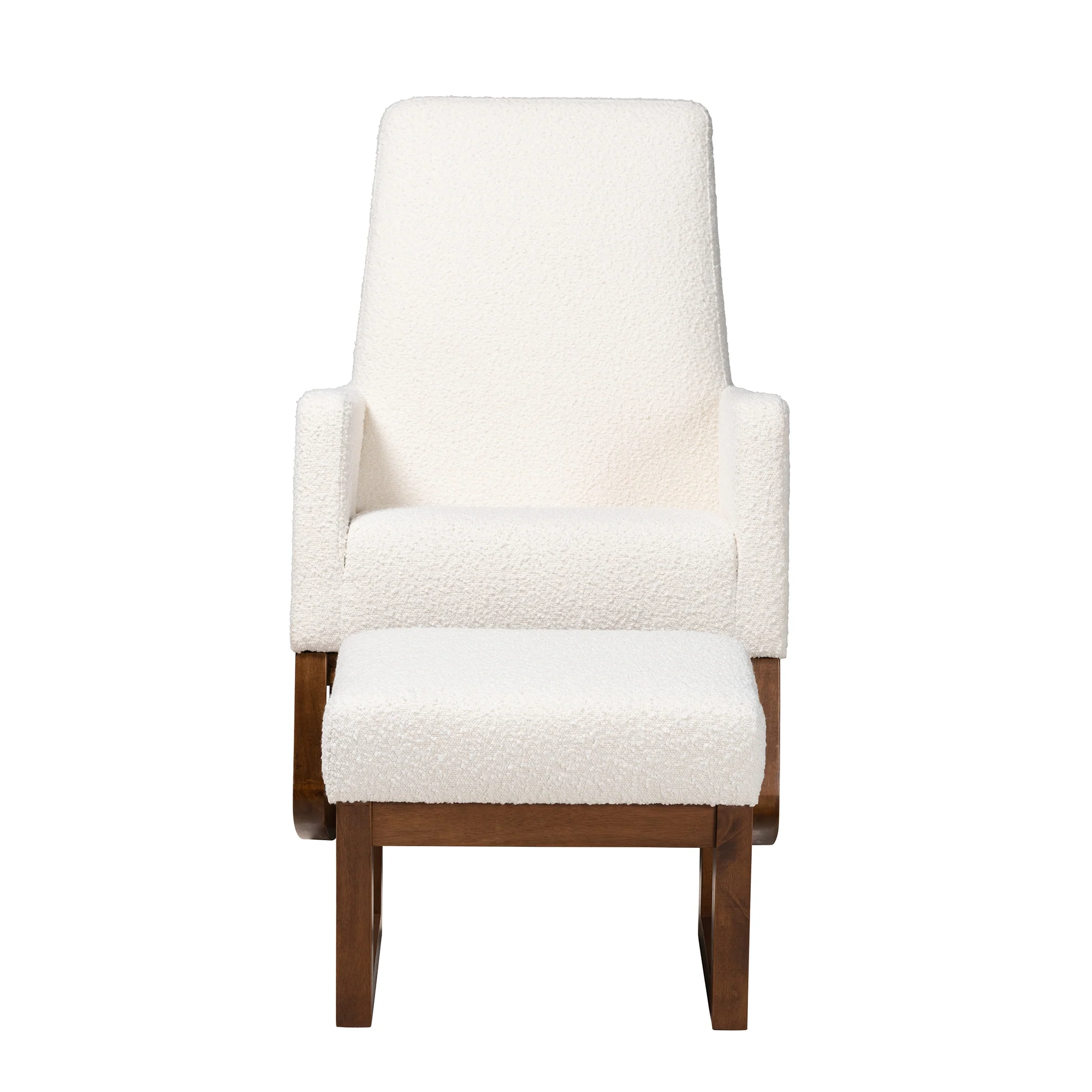 Baxton Studio Yashiya Mid-Century Modern Off-White Boucle Upholstered and Walnut Brown Finished Wood 2-Piece Rocking Chair and Ottoman Set - Image 5