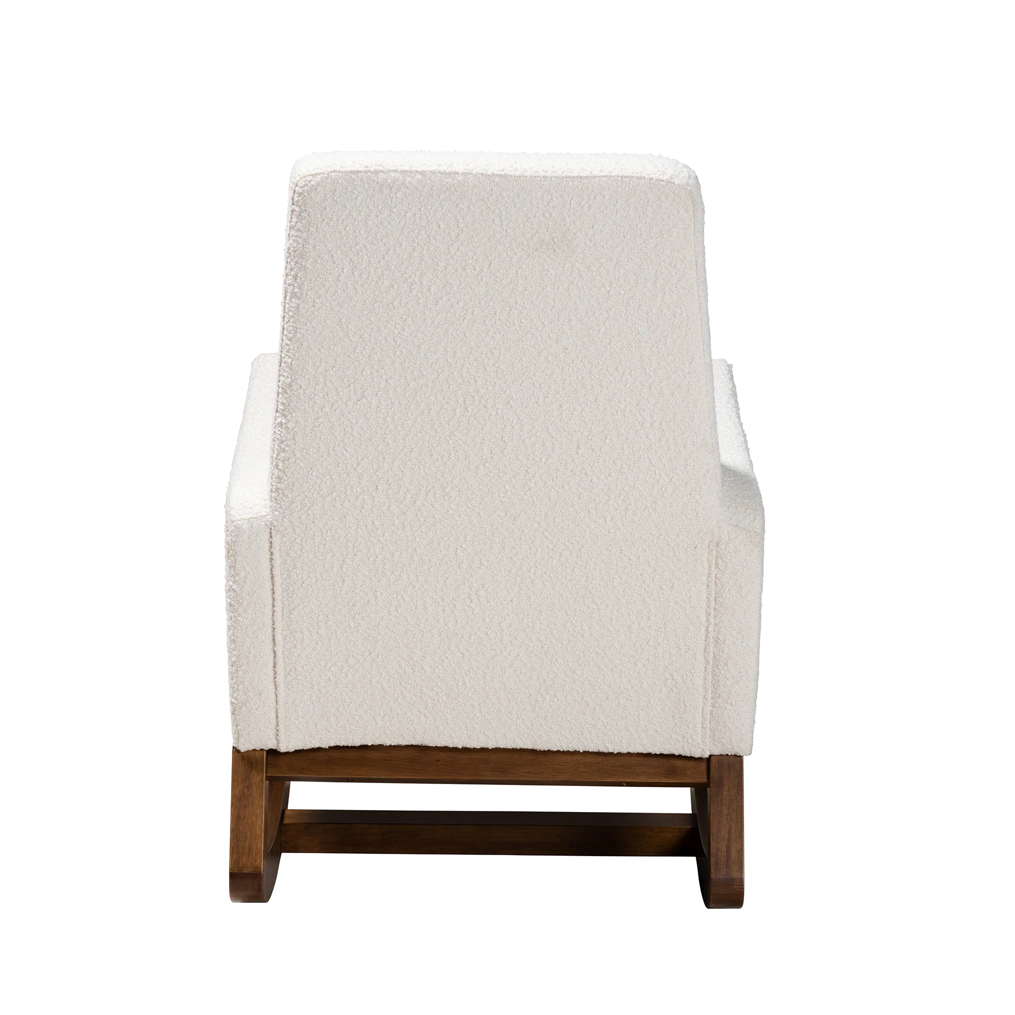 Baxton Studio Yashiya Mid-Century Modern Off-White Boucle Upholstered and Walnut Brown Finished Wood 2-Piece Rocking Chair and Ottoman Set - Image 7