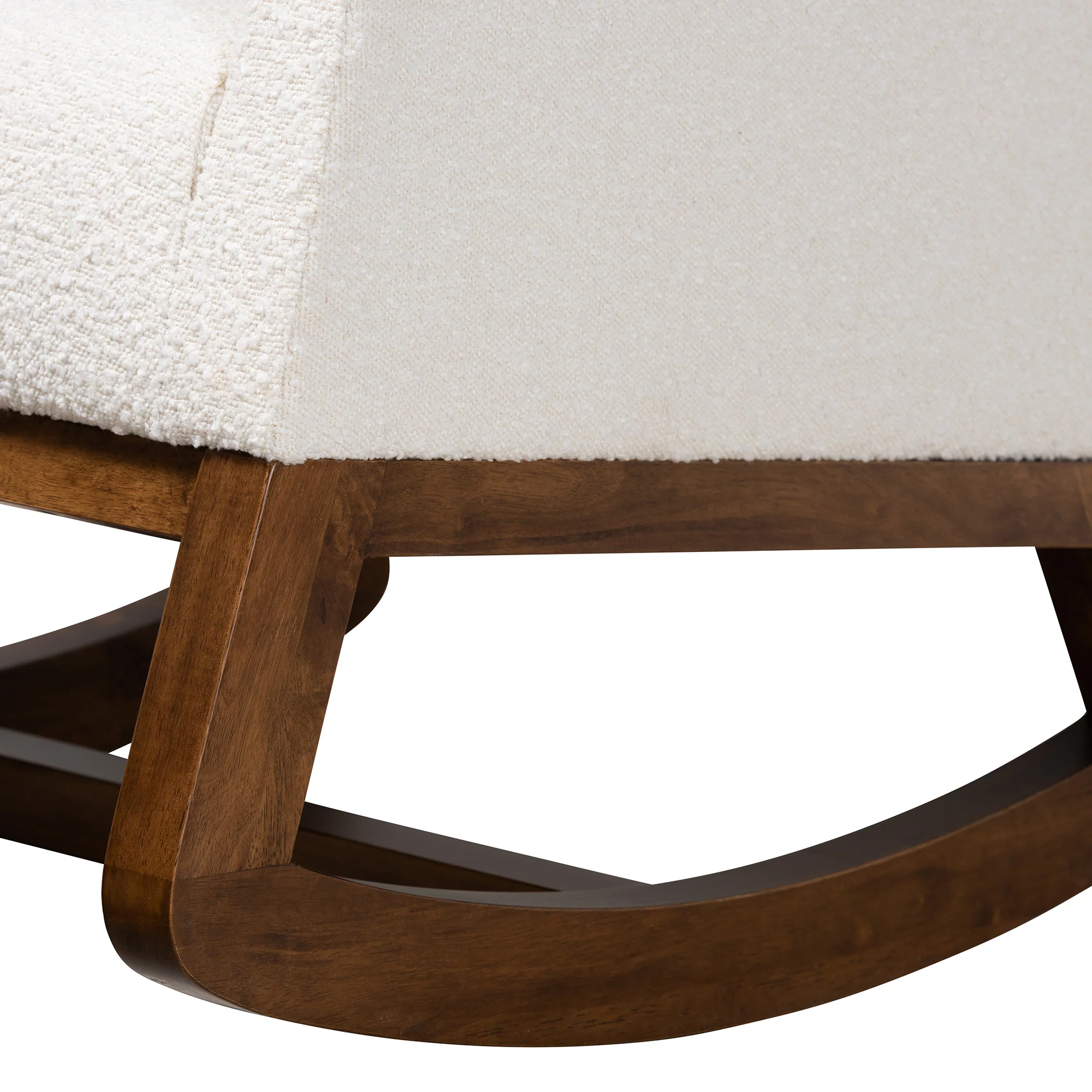 Baxton Studio Yashiya Mid-Century Modern Off-White Boucle Upholstered and Walnut Brown Finished Wood 2-Piece Rocking Chair and Ottoman Set - Image 9
