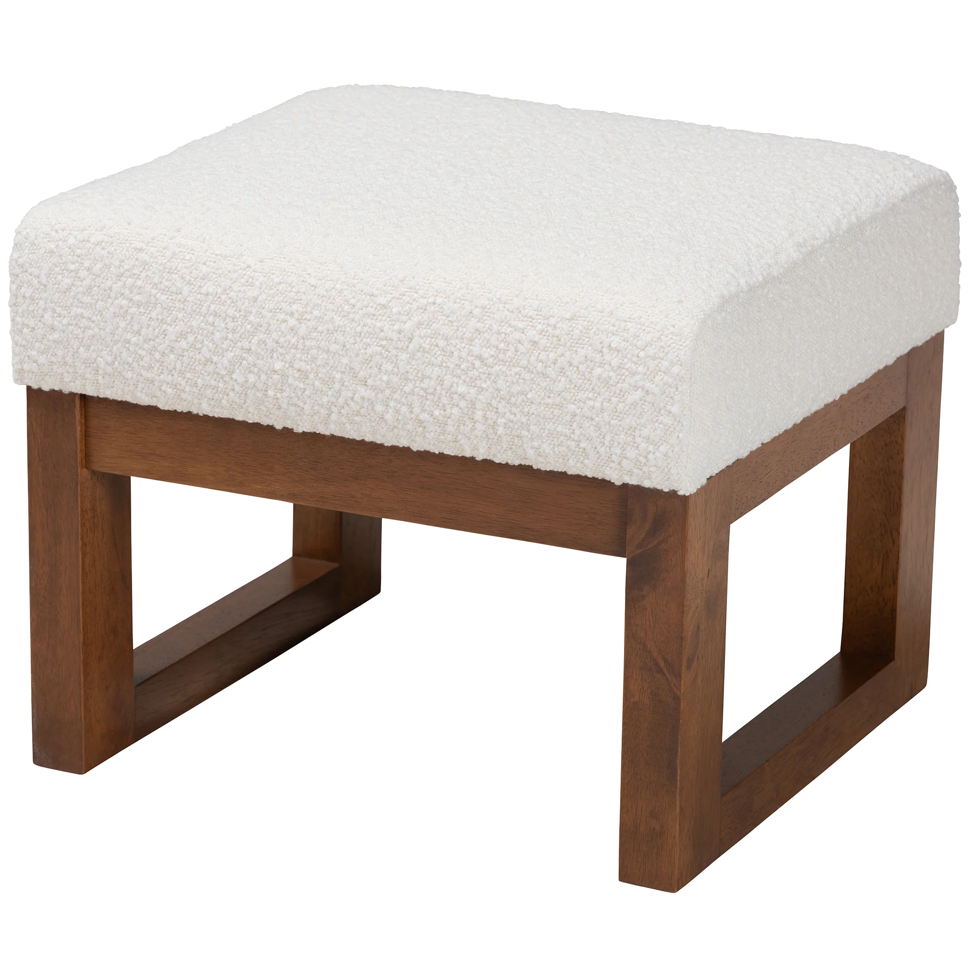 Baxton Studio Yashiya Mid-Century Modern Off-White Boucle Upholstered and Walnut Brown Finished Wood Ottoman Footstool - Image 2