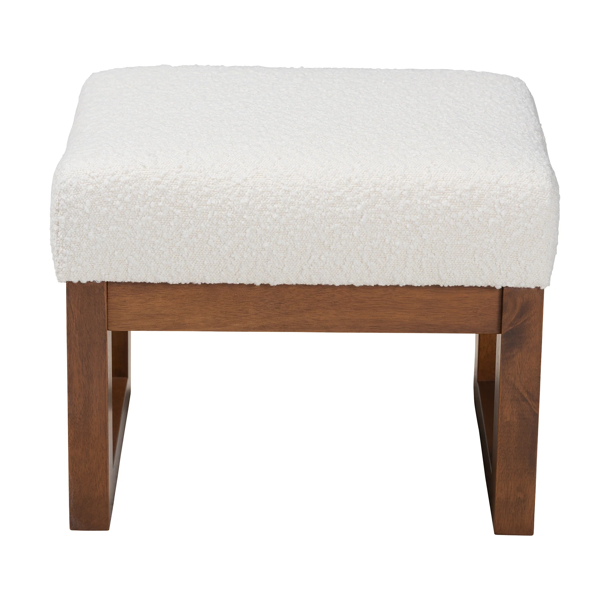 Baxton Studio Yashiya Mid-Century Modern Off-White Boucle Upholstered and Walnut Brown Finished Wood Ottoman Footstool - Image 3