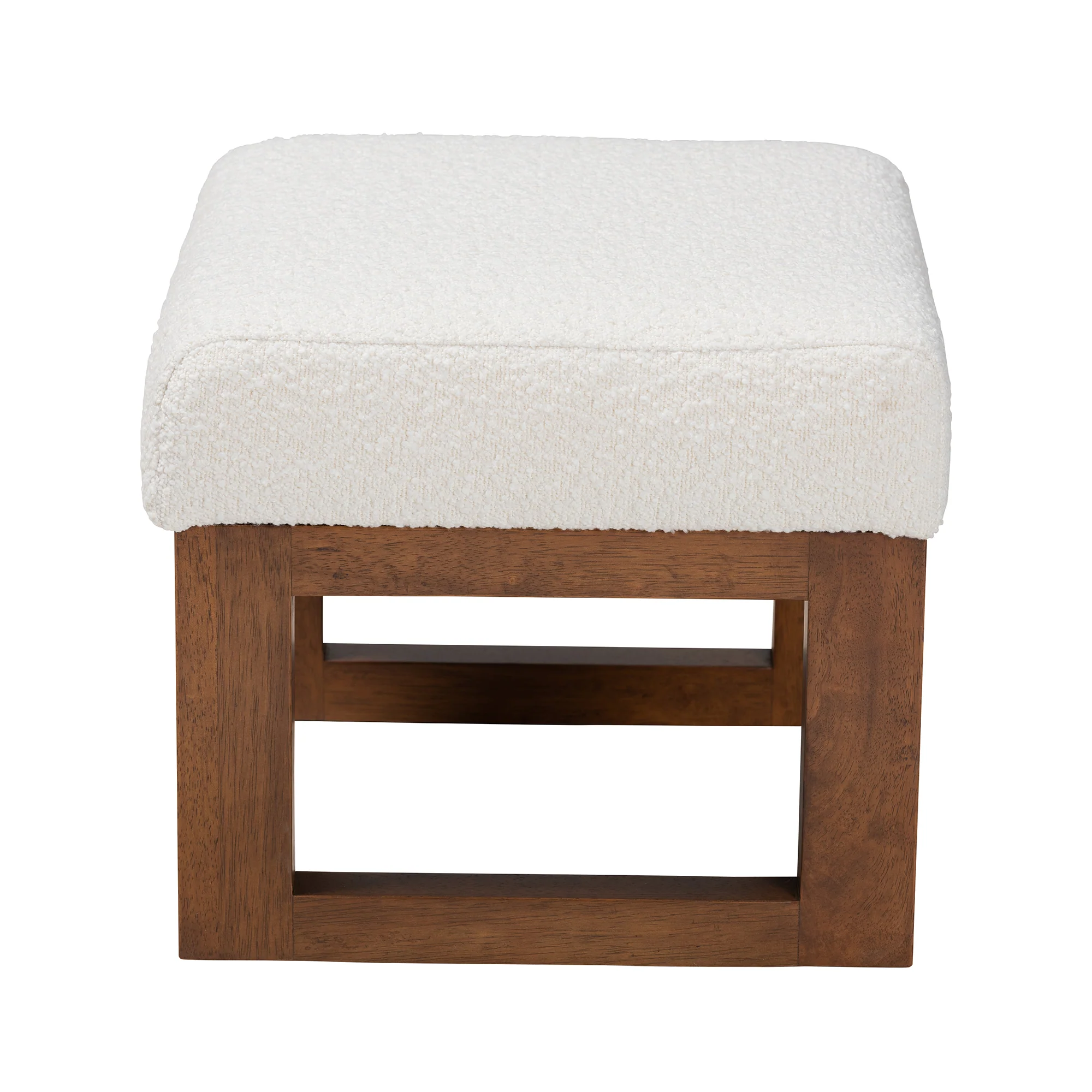 Baxton Studio Yashiya Mid-Century Modern Off-White Boucle Upholstered and Walnut Brown Finished Wood Ottoman Footstool - Image 4