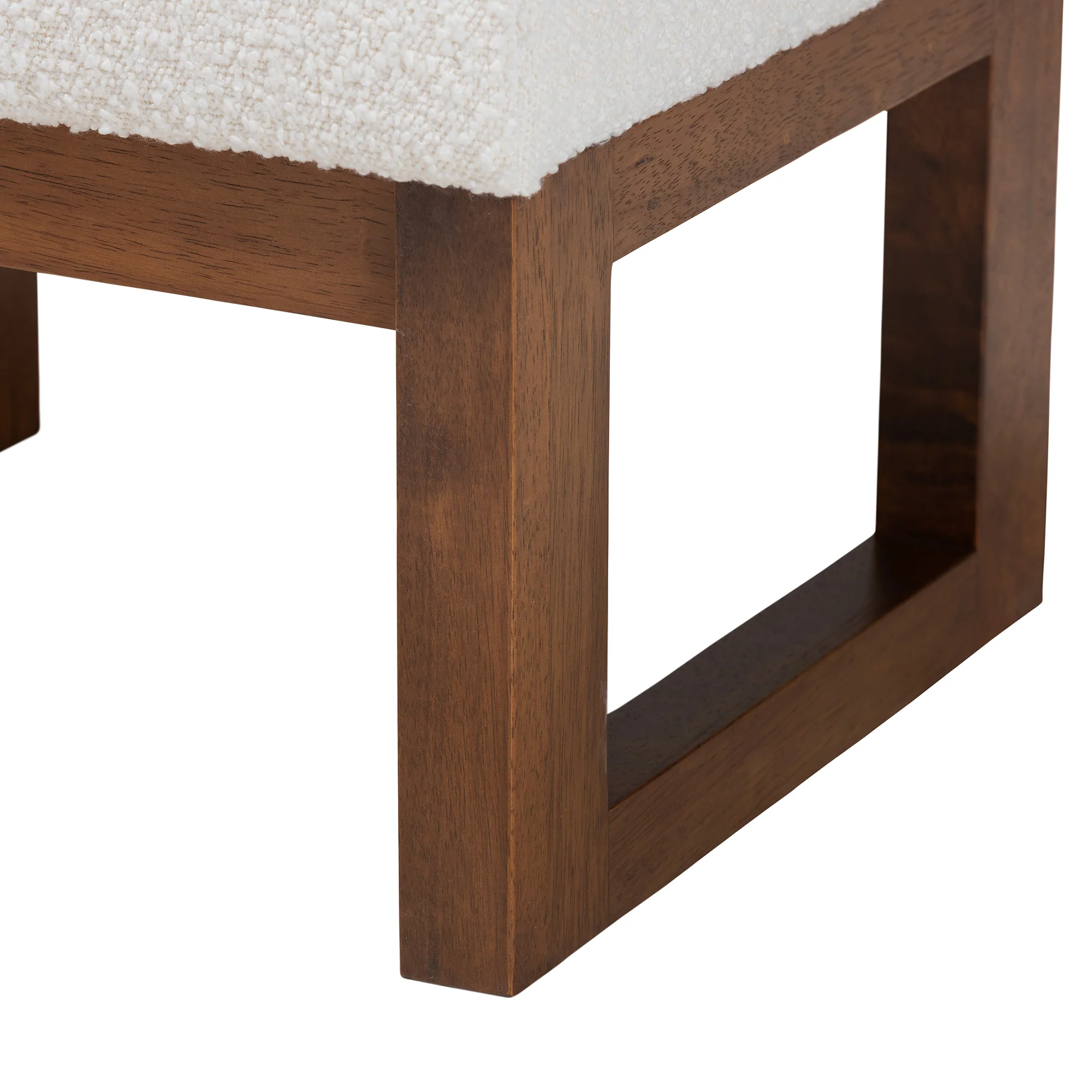 Baxton Studio Yashiya Mid-Century Modern Off-White Boucle Upholstered and Walnut Brown Finished Wood Ottoman Footstool - Image 5