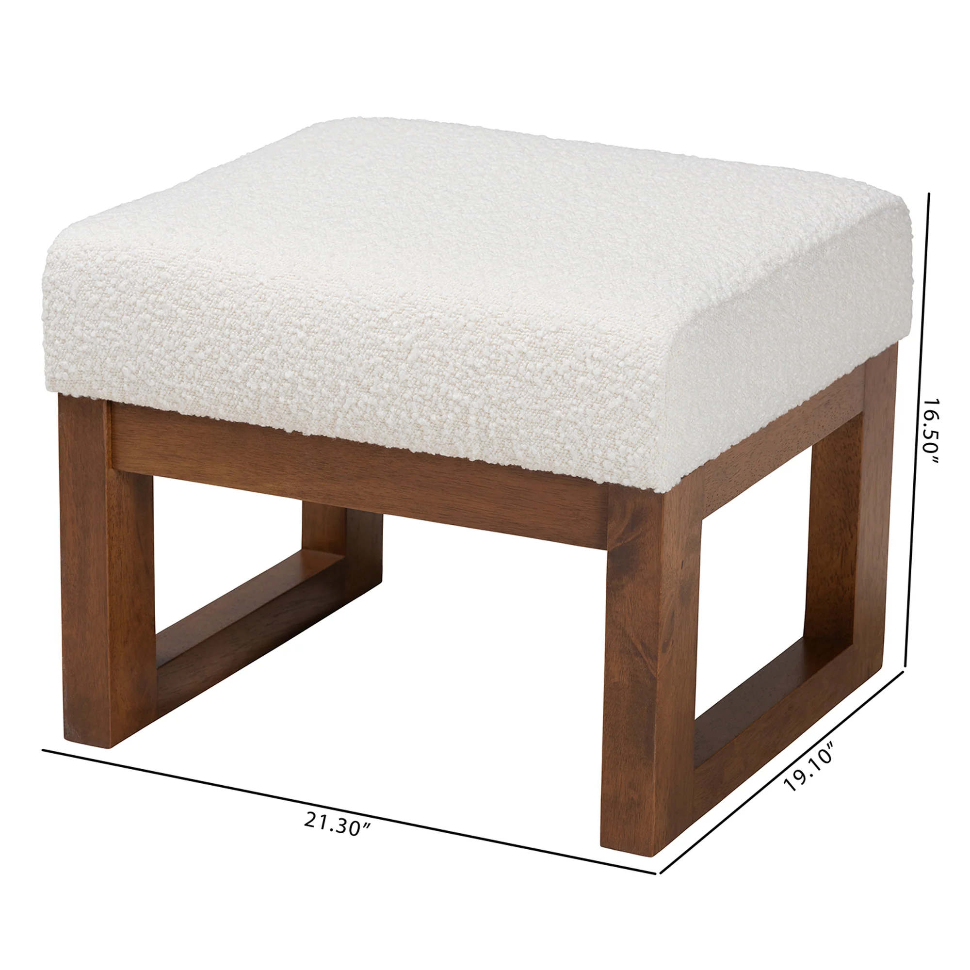Baxton Studio Yashiya Mid-Century Modern Off-White Boucle Upholstered and Walnut Brown Finished Wood Ottoman Footstool - Image 8