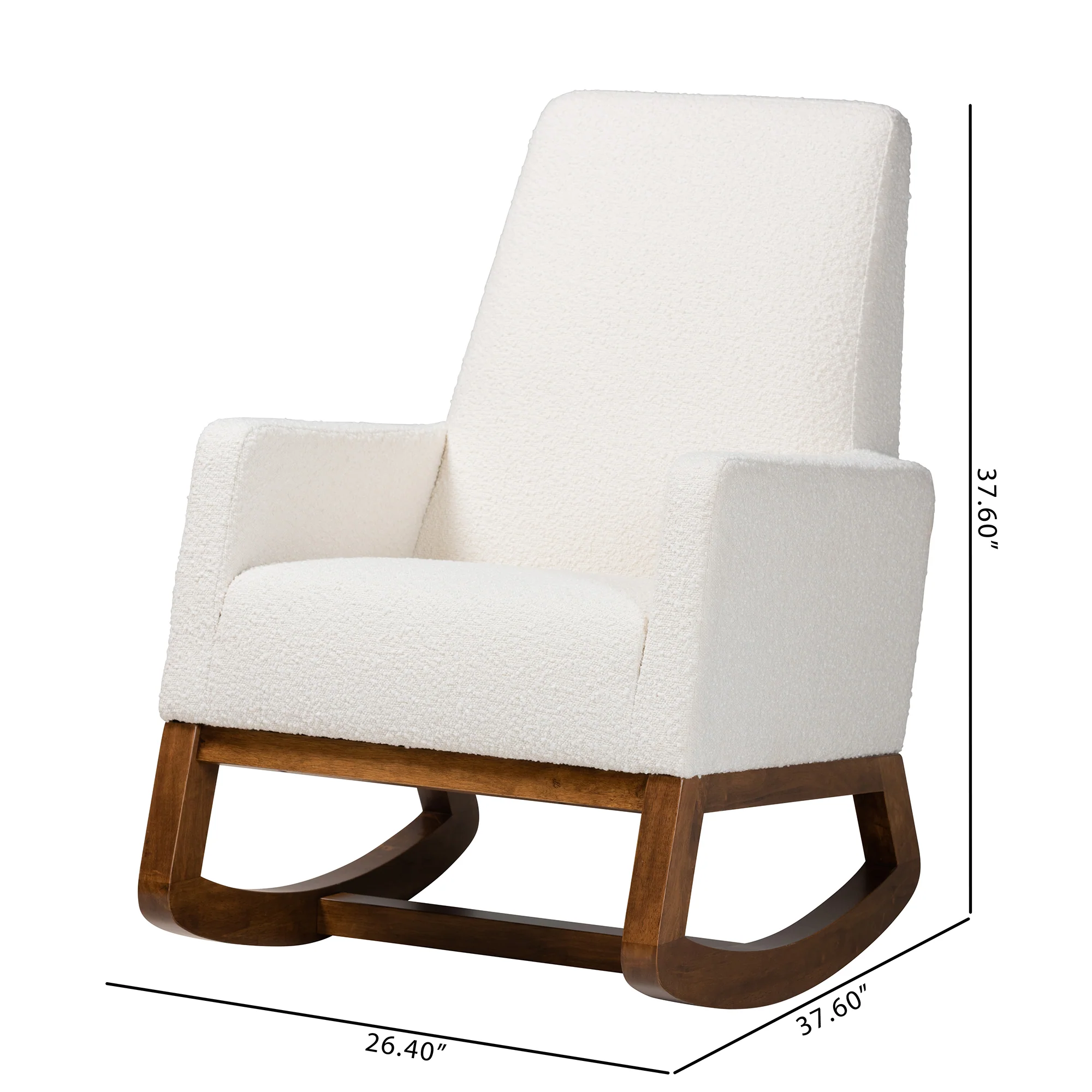 Baxton Studio Yashiya Mid-Century Modern Off-White Boucle Upholstered and Walnut Brown Finished Wood Rocking Chair - Image 10