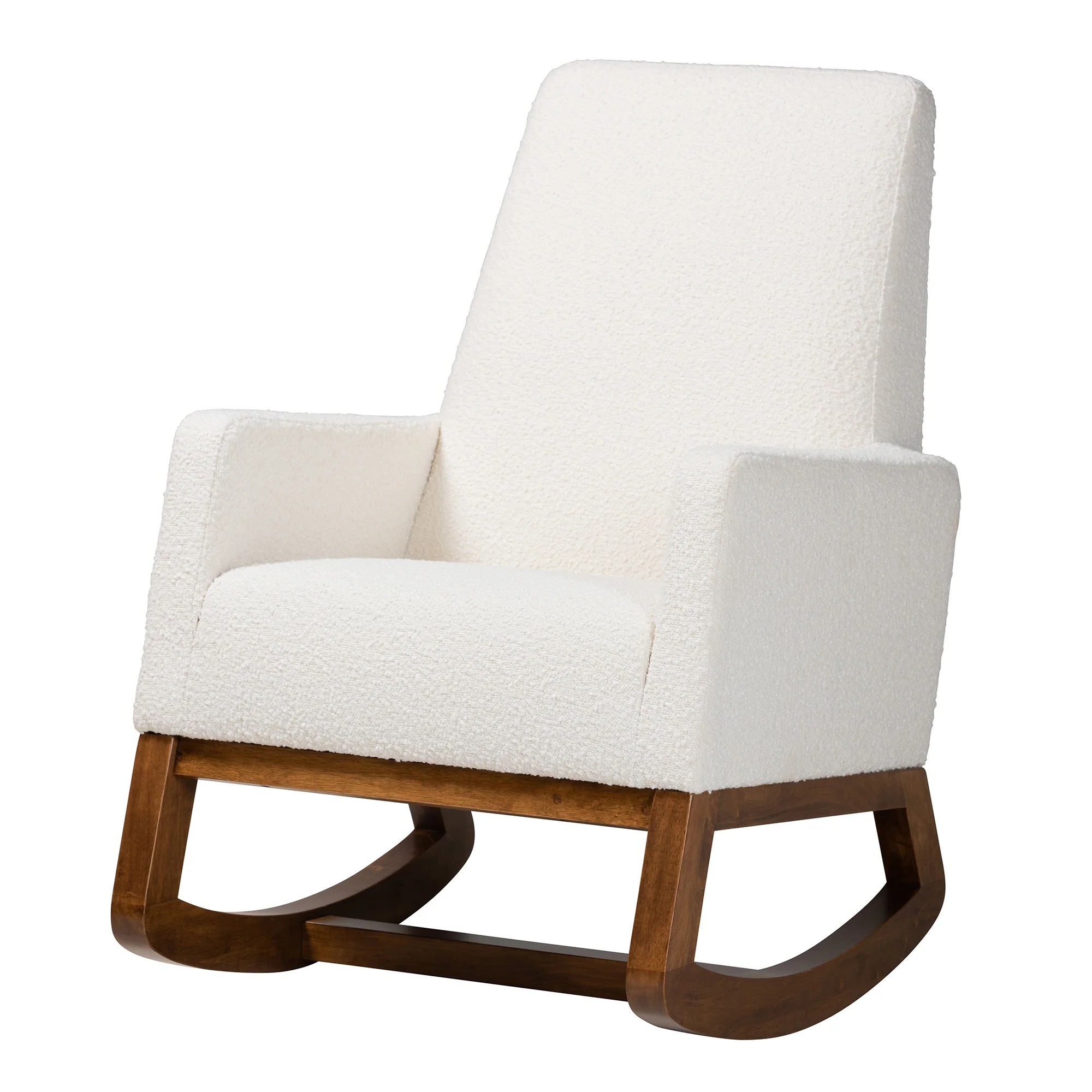 Baxton Studio Yashiya Mid-Century Modern Off-White Boucle Upholstered and Walnut Brown Finished Wood Rocking Chair - Image 2
