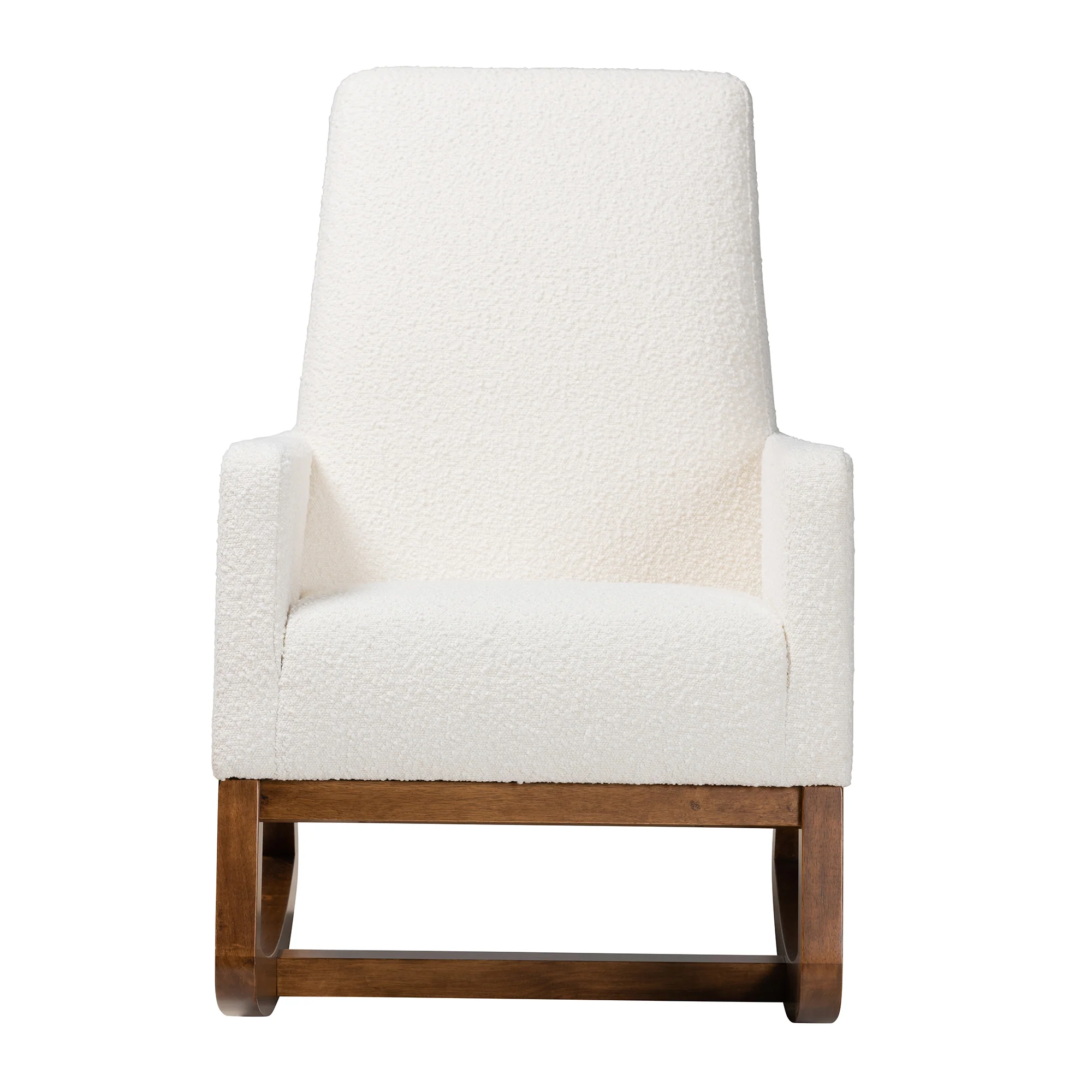 Baxton Studio Yashiya Mid-Century Modern Off-White Boucle Upholstered and Walnut Brown Finished Wood Rocking Chair - Image 3