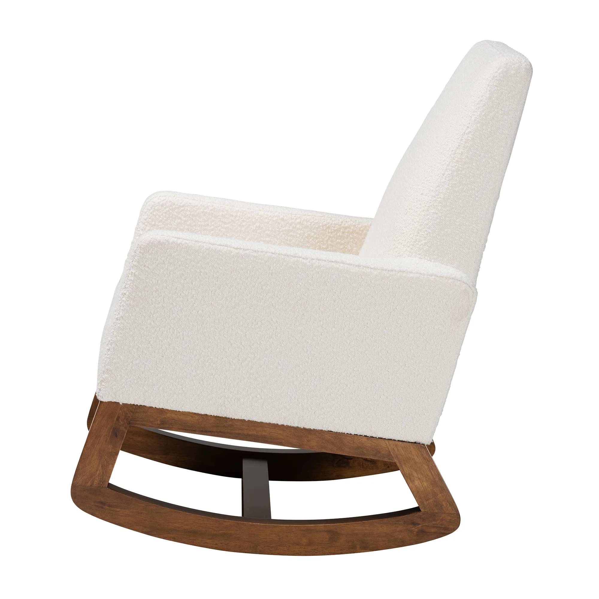 Baxton Studio Yashiya Mid-Century Modern Off-White Boucle Upholstered and Walnut Brown Finished Wood Rocking Chair - Image 4