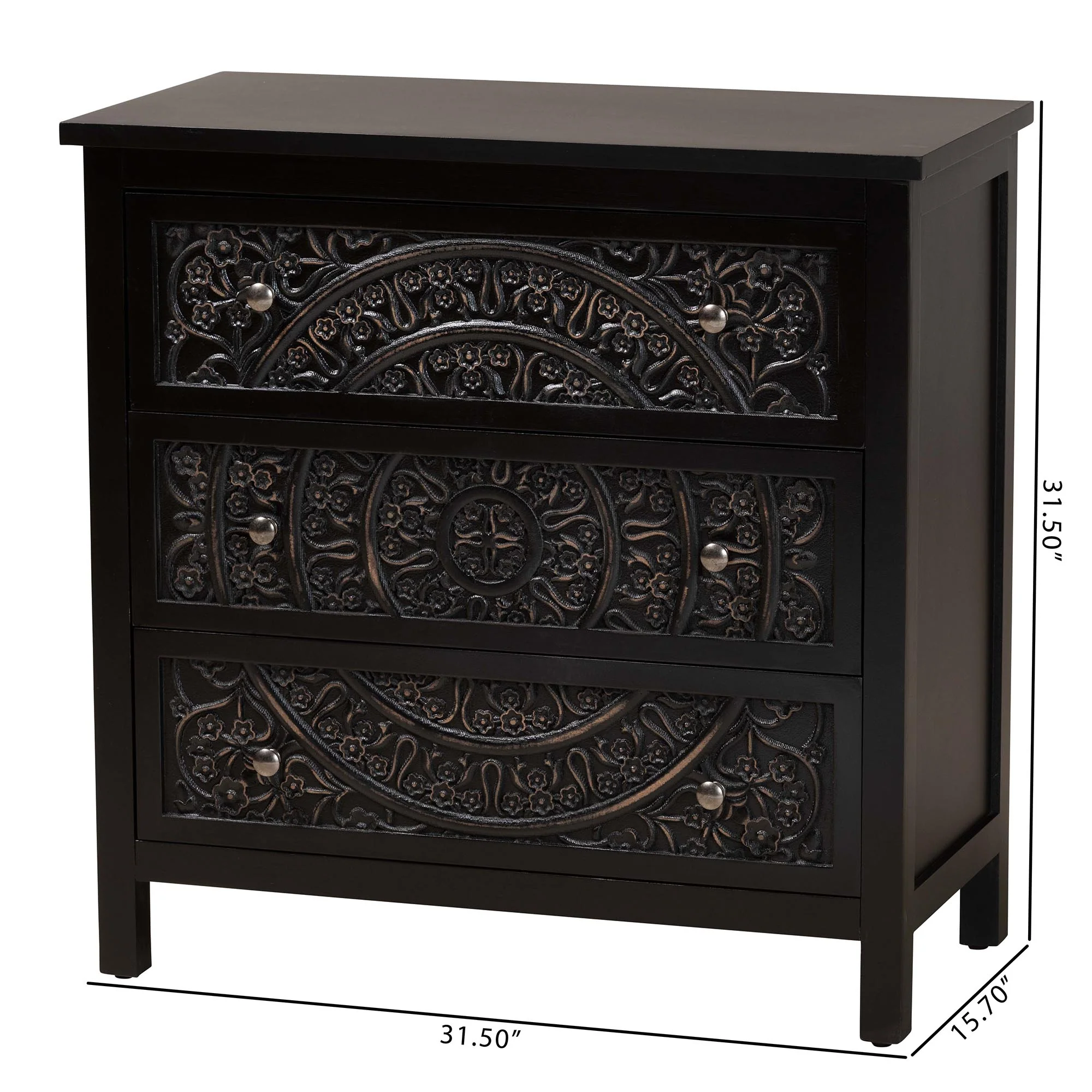 Baxton Studio Yelena Classic and Traditional Black Finished Wood 3-Drawer Storage Cabinet - Image 10