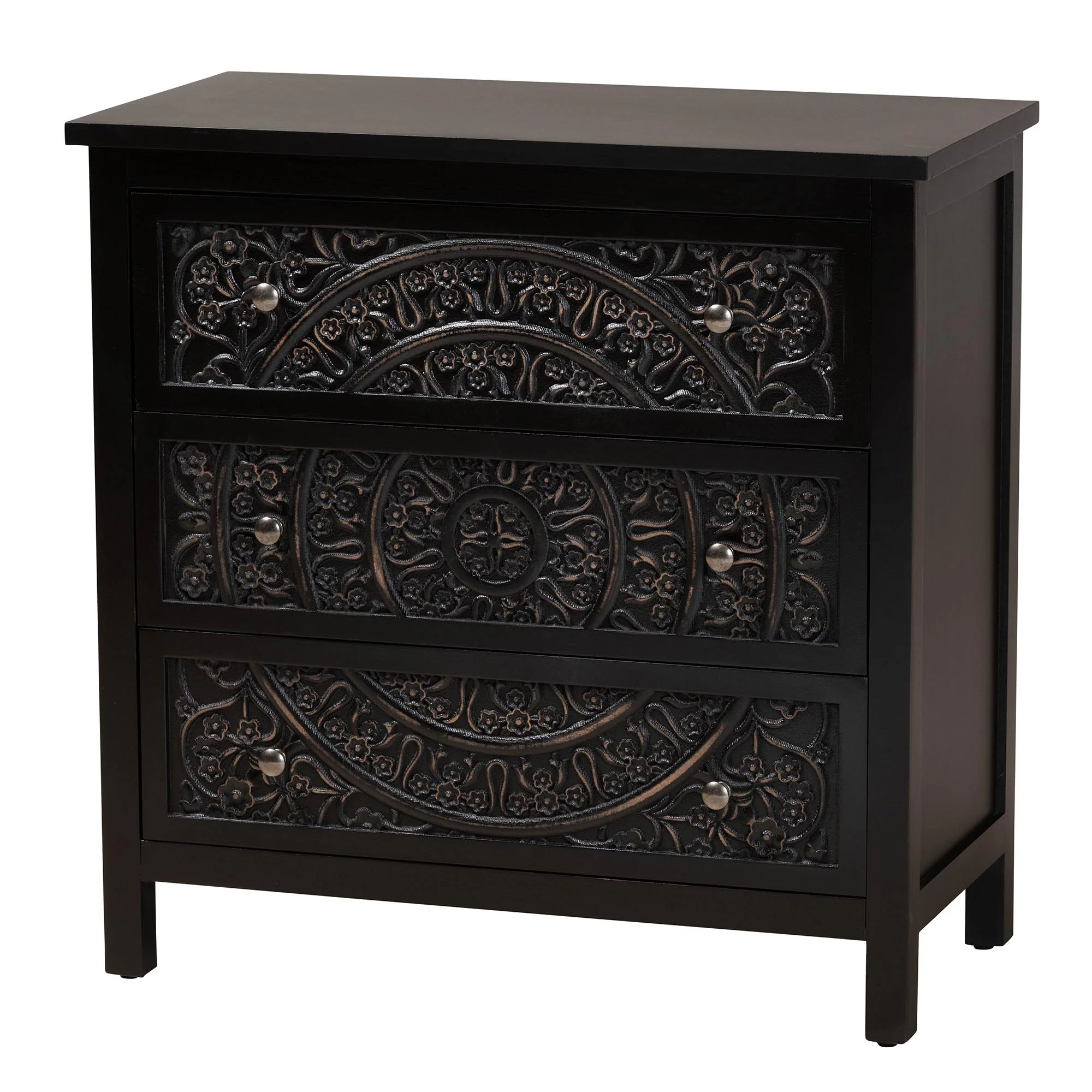 Baxton Studio Yelena Classic and Traditional Black Finished Wood 3-Drawer Storage Cabinet - Image 2