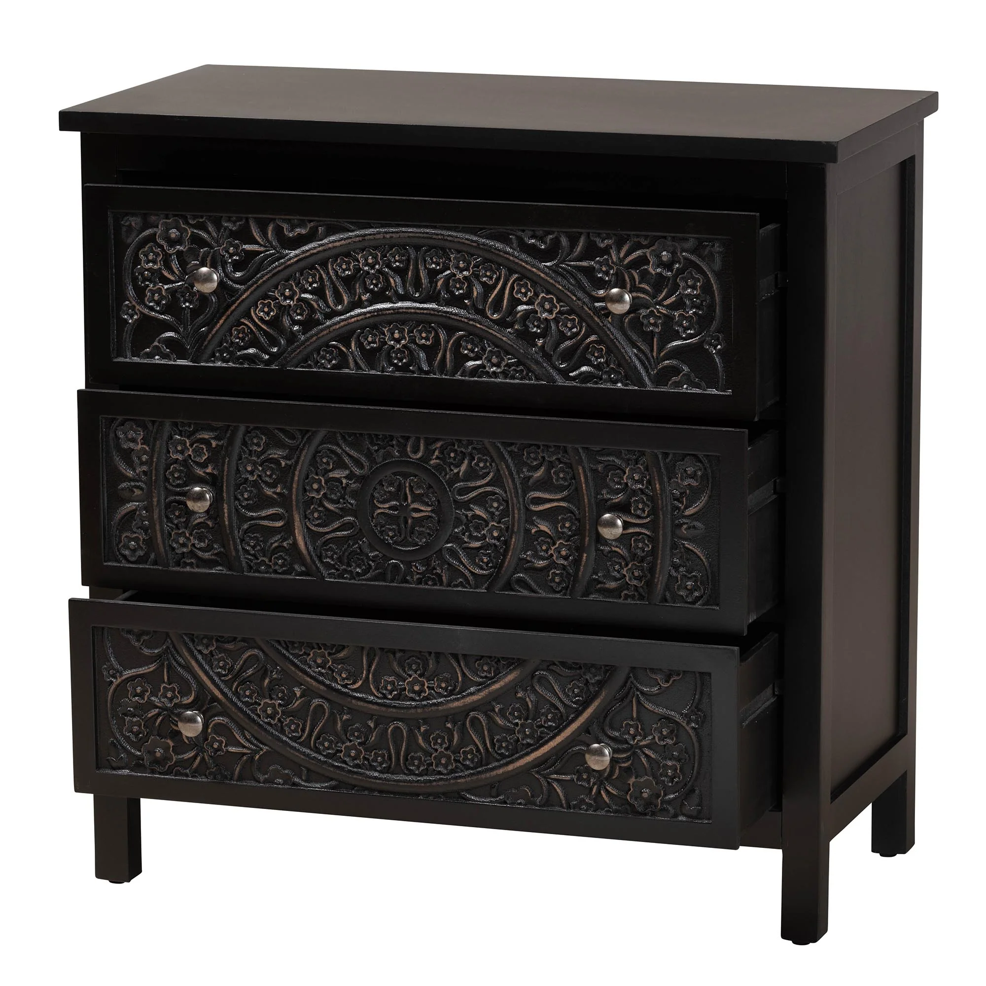 Baxton Studio Yelena Classic and Traditional Black Finished Wood 3-Drawer Storage Cabinet - Image 3