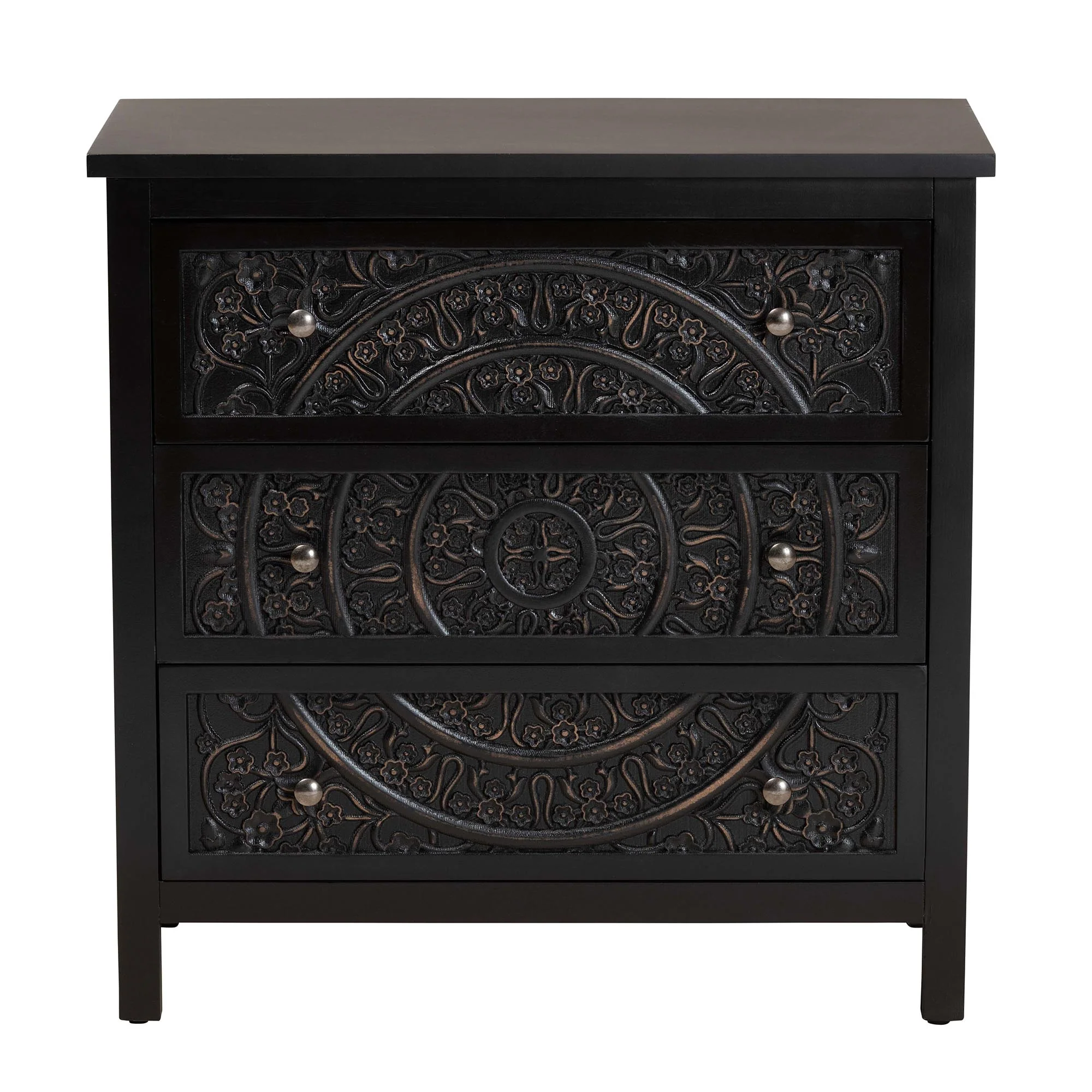 Baxton Studio Yelena Classic and Traditional Black Finished Wood 3-Drawer Storage Cabinet - Image 4