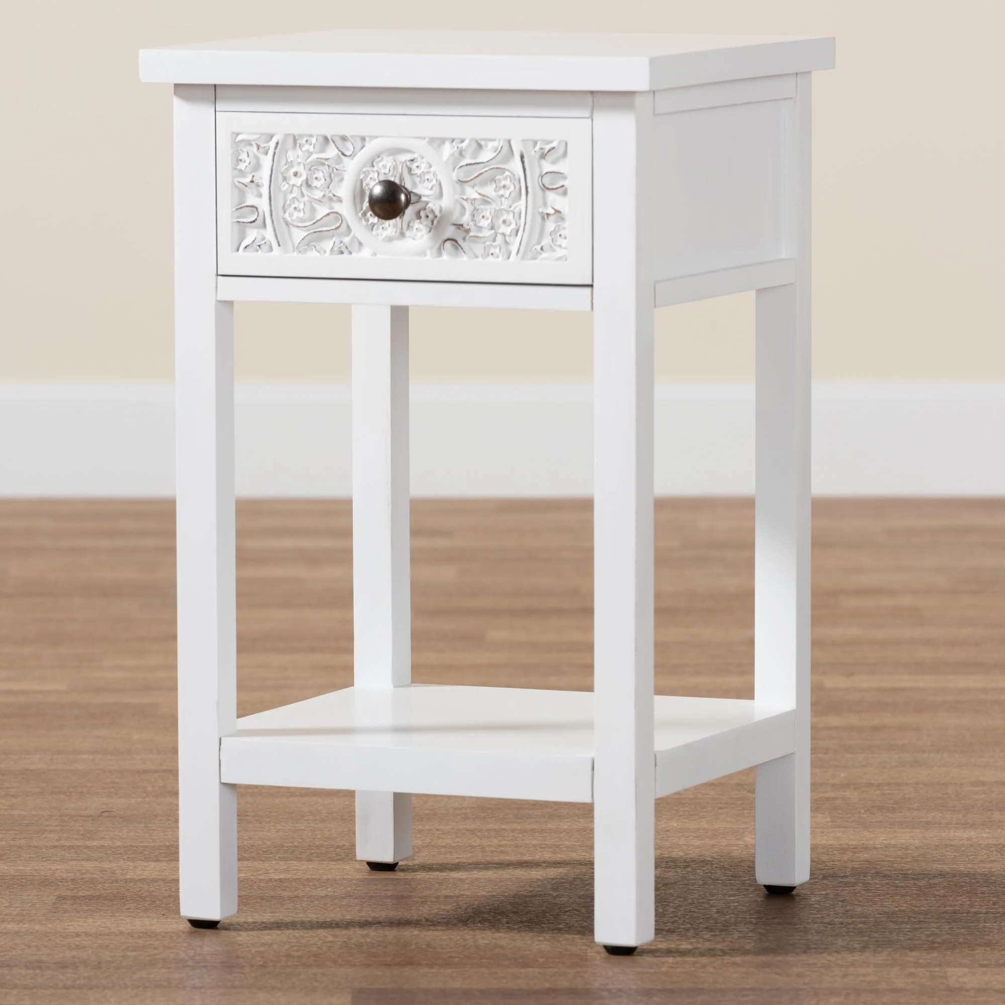 Baxton Studio Yelena Classic and Traditional White Finished Wood 1-Drawer End Table - Image 9