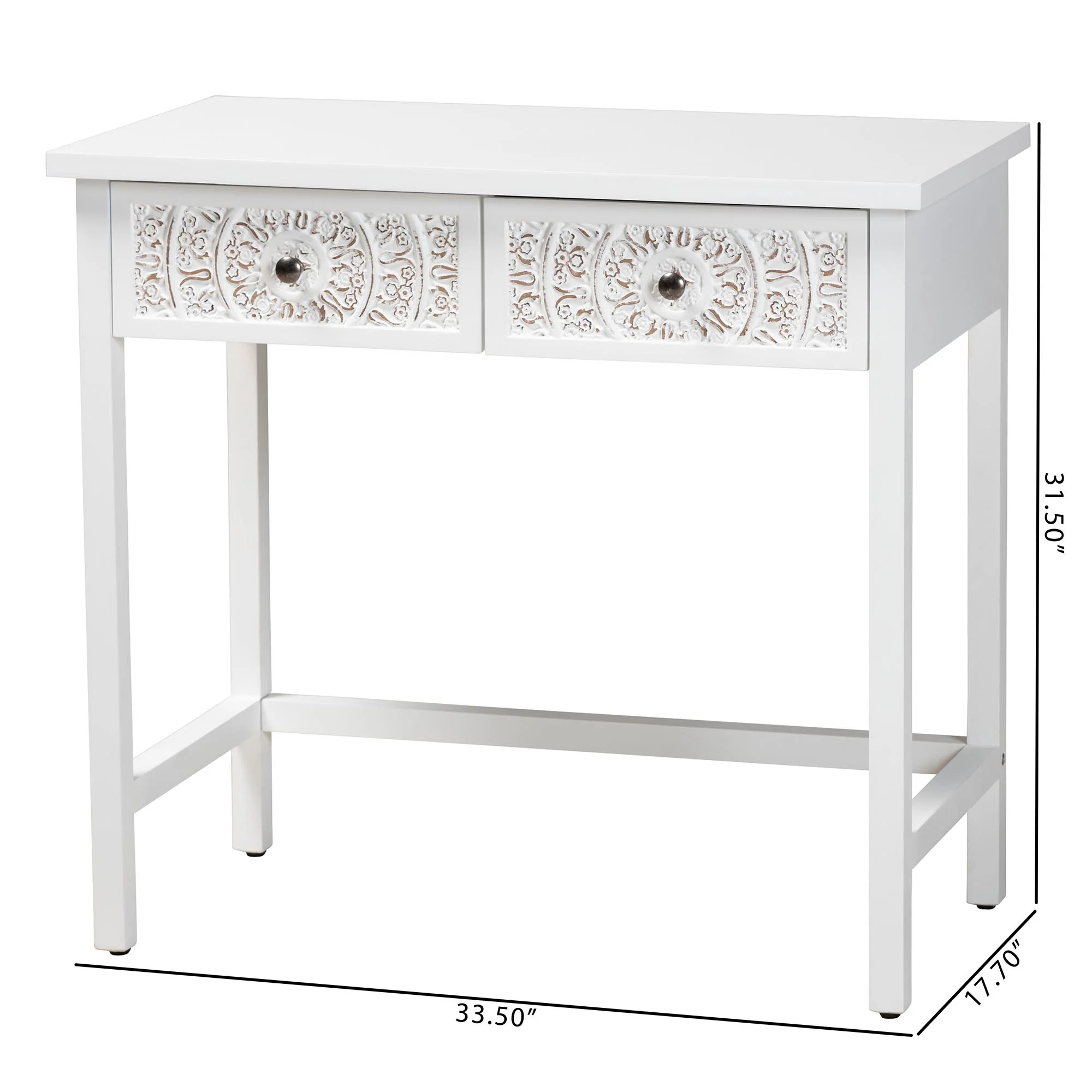 Baxton Studio Yelena Classic and Traditional White Finished Wood 2-Drawer Console Table - Image 10