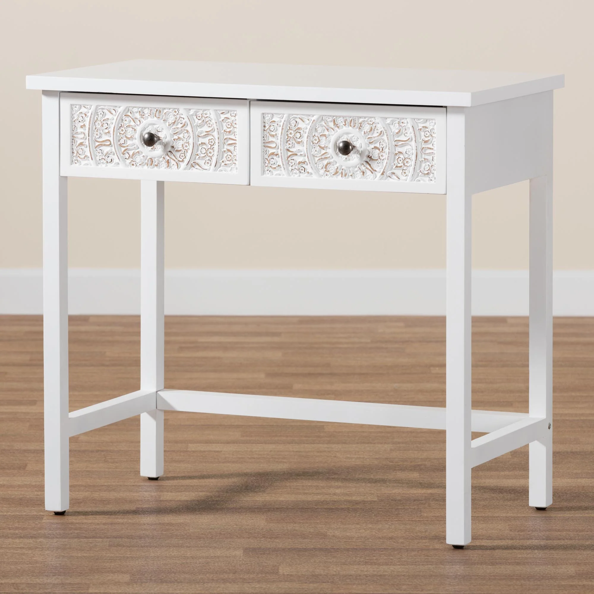 Baxton Studio Yelena Classic and Traditional White Finished Wood 2-Drawer Console Table - Image 9