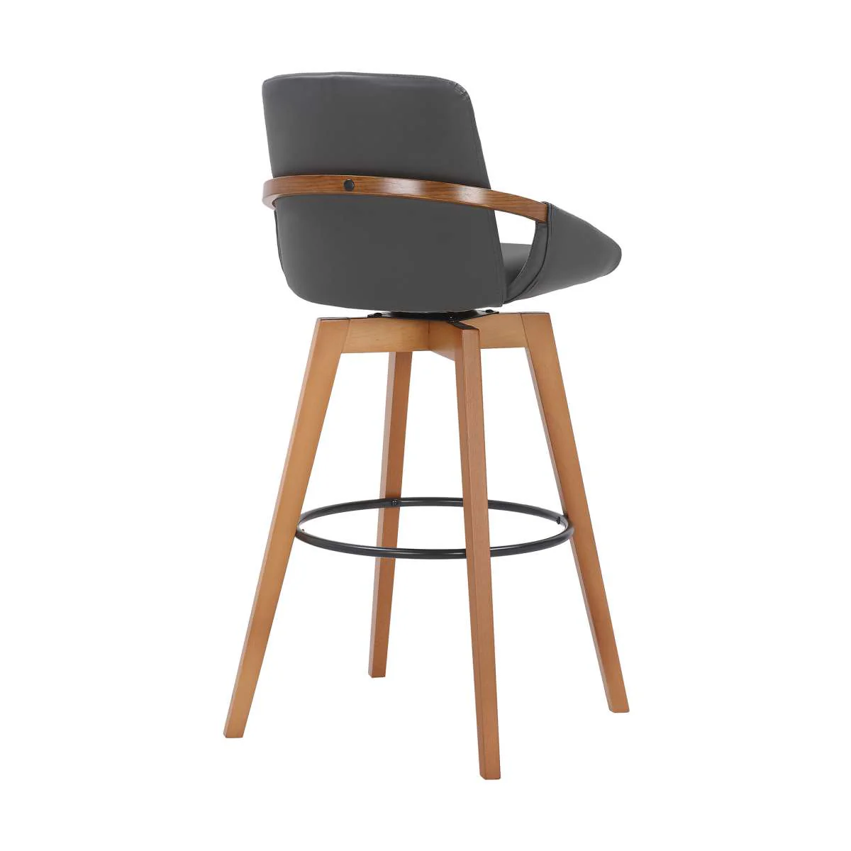 Baylor 30" Gray Faux Leather and Walnut Wood Swivel Bar Stool By Armen Living - Image 3