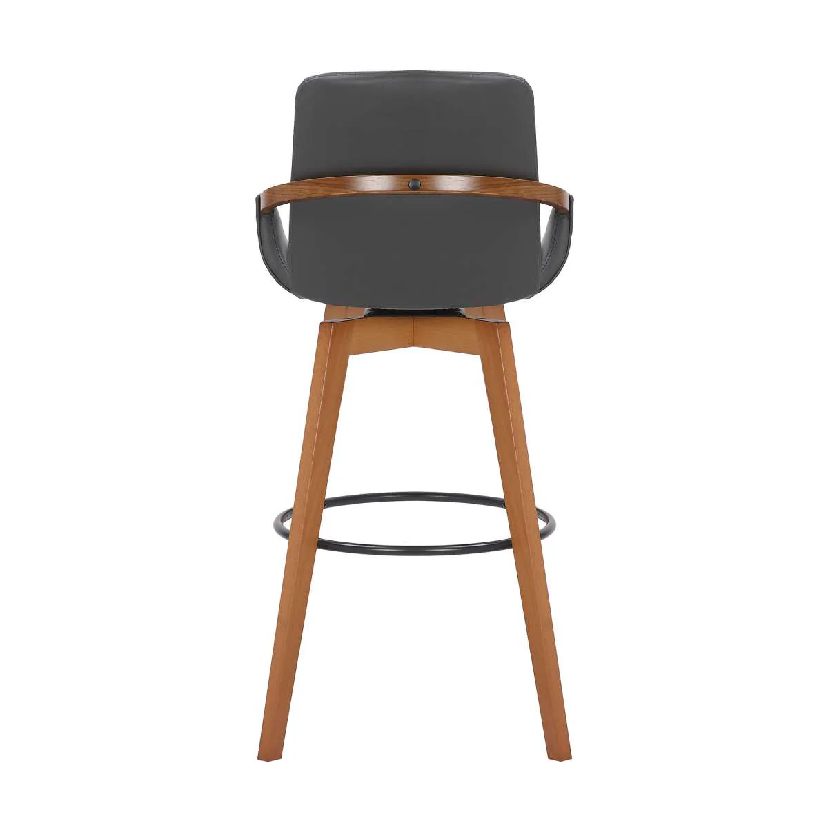Baylor 30" Gray Faux Leather and Walnut Wood Swivel Bar Stool By Armen Living - Image 4