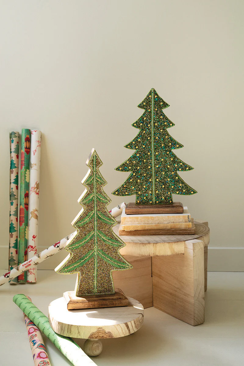 Beaded Wood Christmas Trees Set Of 2 By Kalalou - Image 2