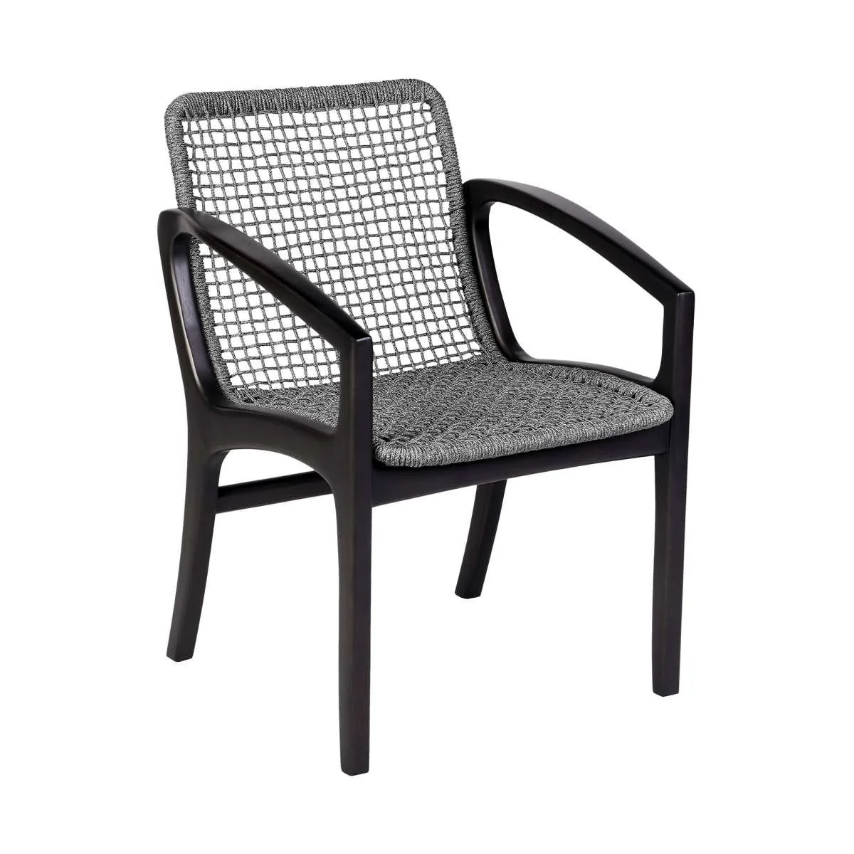 Beckham Outdoor Patio Dining Chair in Dark Eucalyptus Wood and Gray Rope By Armen Living - Image 3