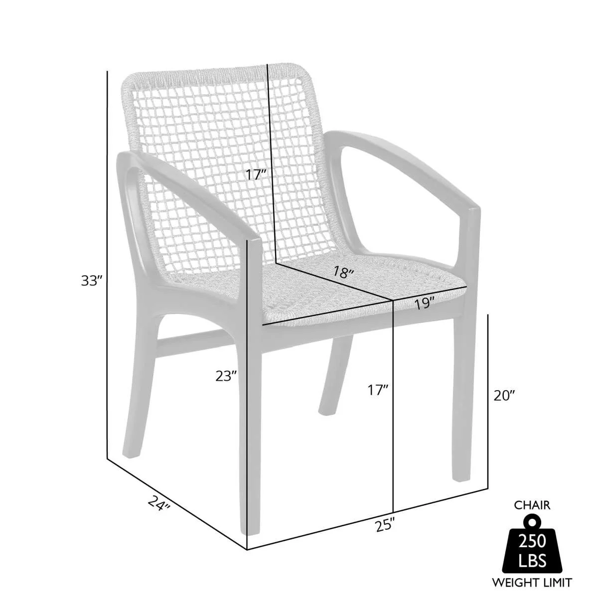 Beckham Outdoor Patio Dining Chair in Dark Eucalyptus Wood and Gray Rope By Armen Living - Image 9