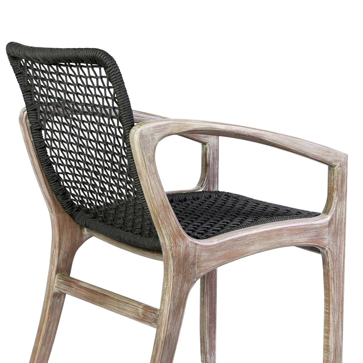 Beckham Outdoor Patio Dining Chair in Light Eucalyptus Wood and Charcoal Rope By Armen Living - Image 10