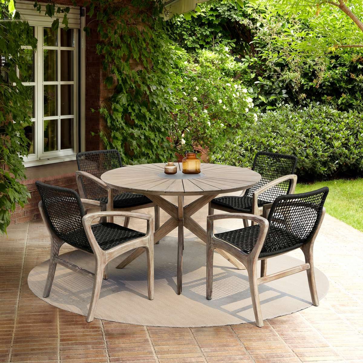 Beckham Outdoor Patio Dining Chair in Light Eucalyptus Wood and Charcoal Rope By Armen Living - Image 2