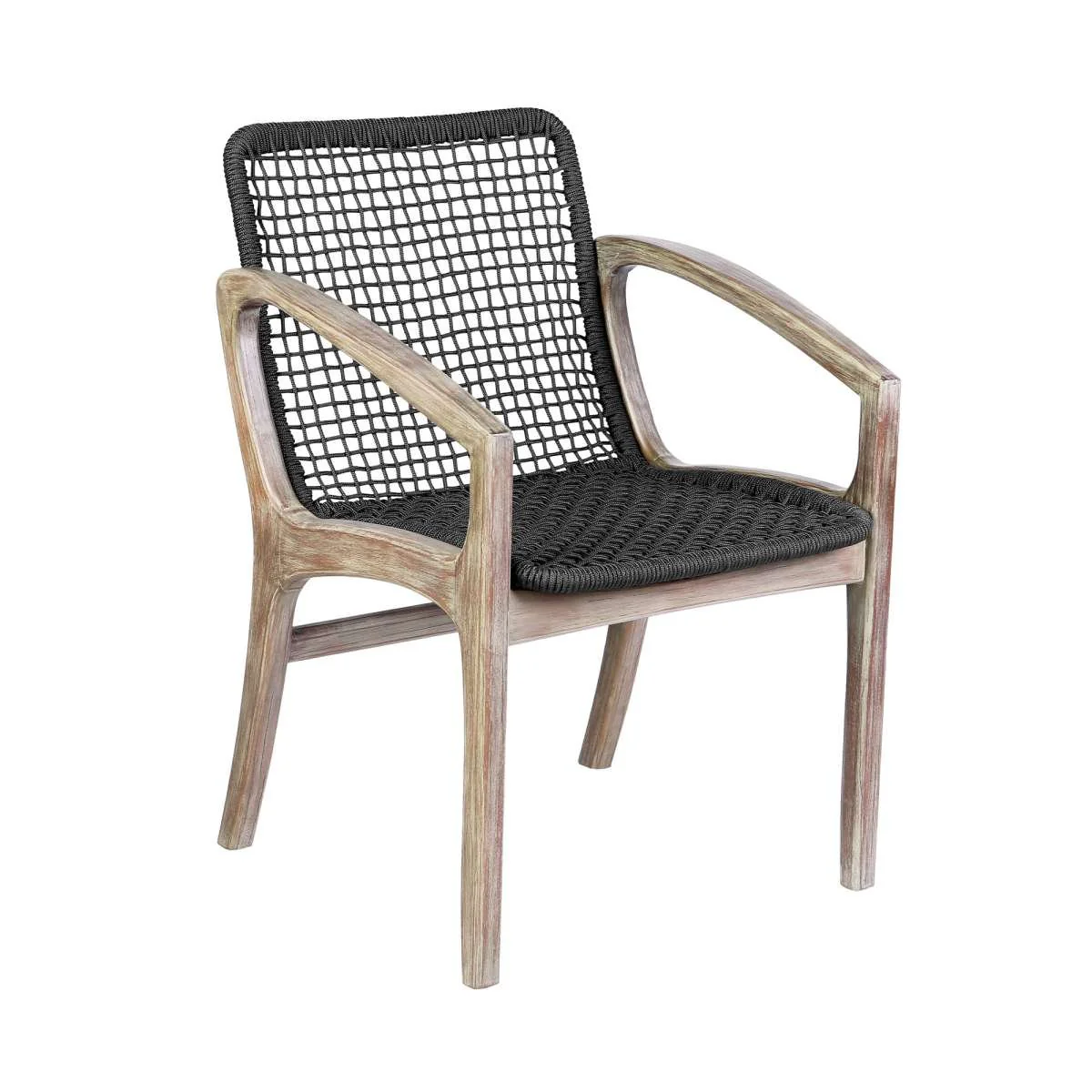 Beckham Outdoor Patio Dining Chair in Light Eucalyptus Wood and Charcoal Rope By Armen Living - Image 3