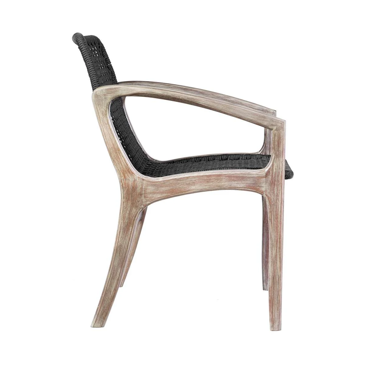 Beckham Outdoor Patio Dining Chair in Light Eucalyptus Wood and Charcoal Rope By Armen Living - Image 4