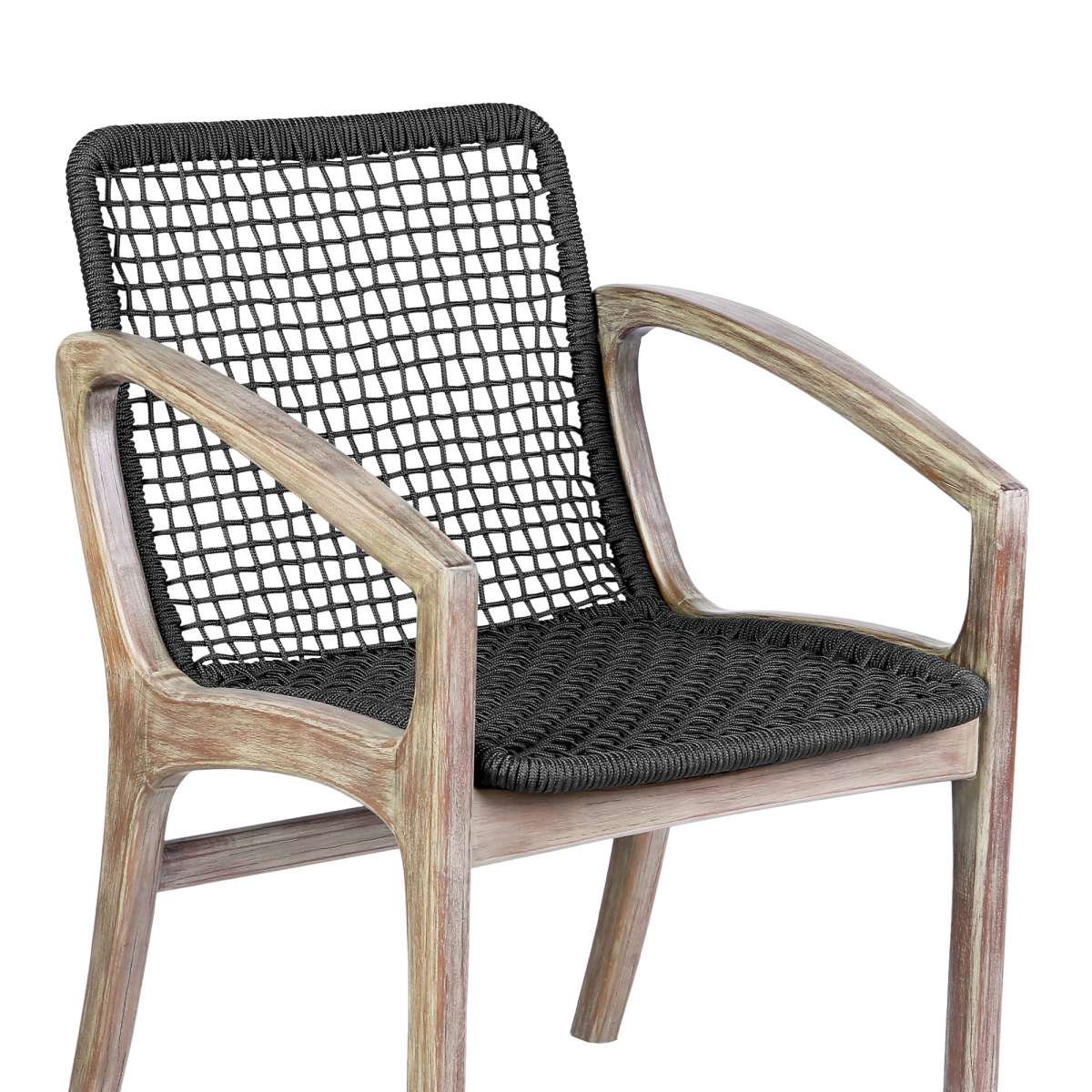Beckham Outdoor Patio Dining Chair in Light Eucalyptus Wood and Charcoal Rope By Armen Living - Image 6