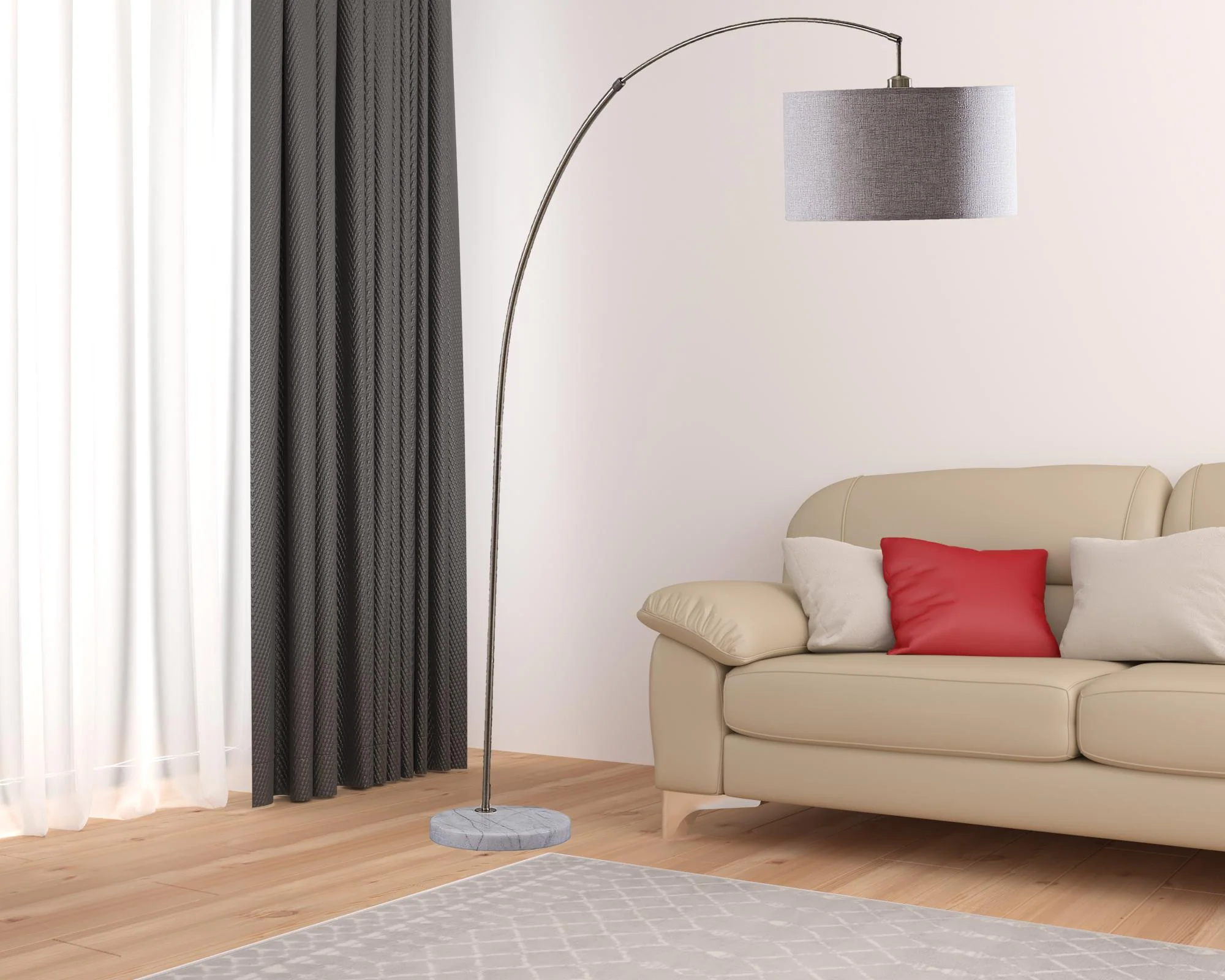 Beige And Antique Gold Arched Floor Lamp With Gray Drum Shade By Homeroots - Image 3