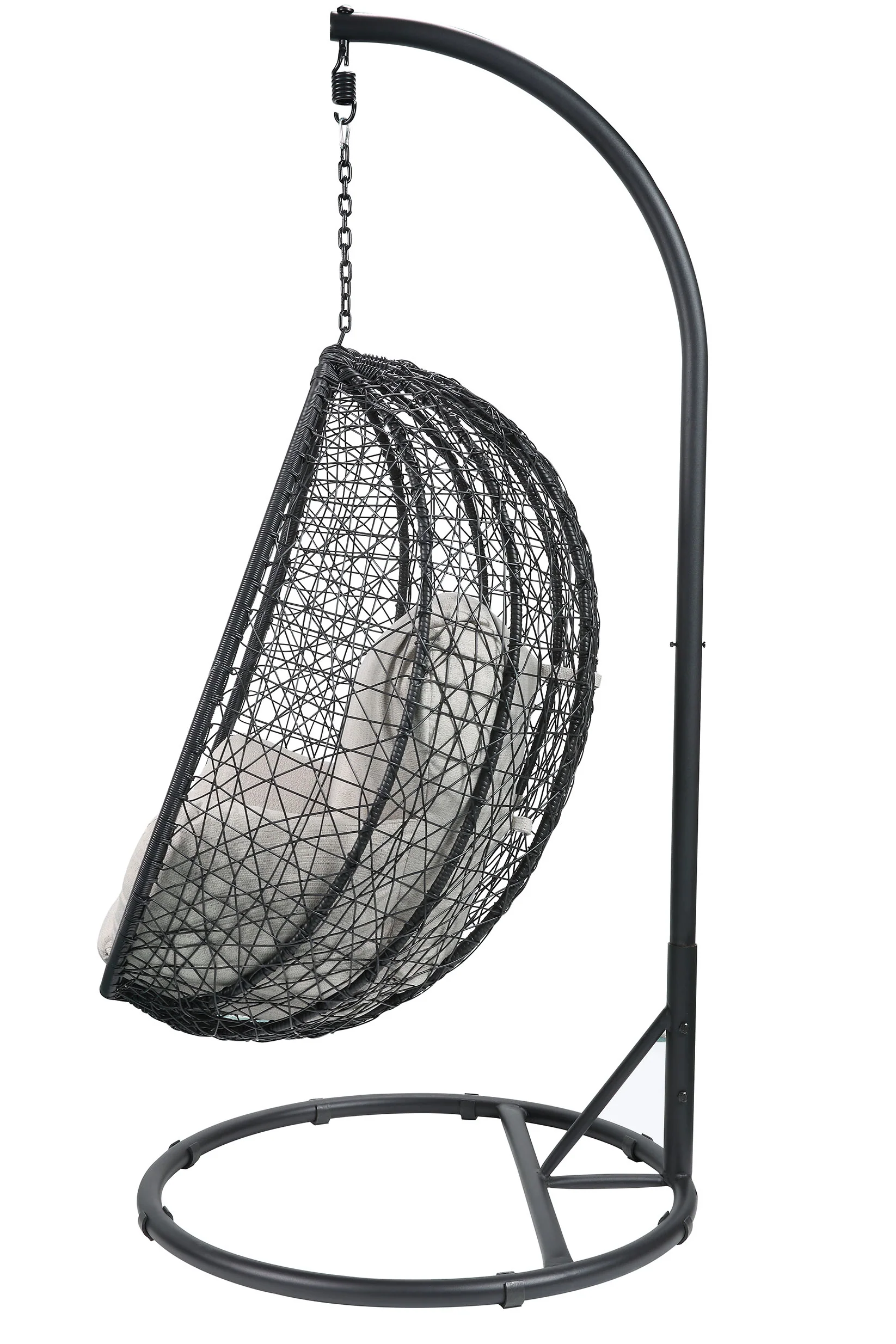 Beige and Black Hanging Pod Wicker Patio Swing Chair By Homeroots - Image 3