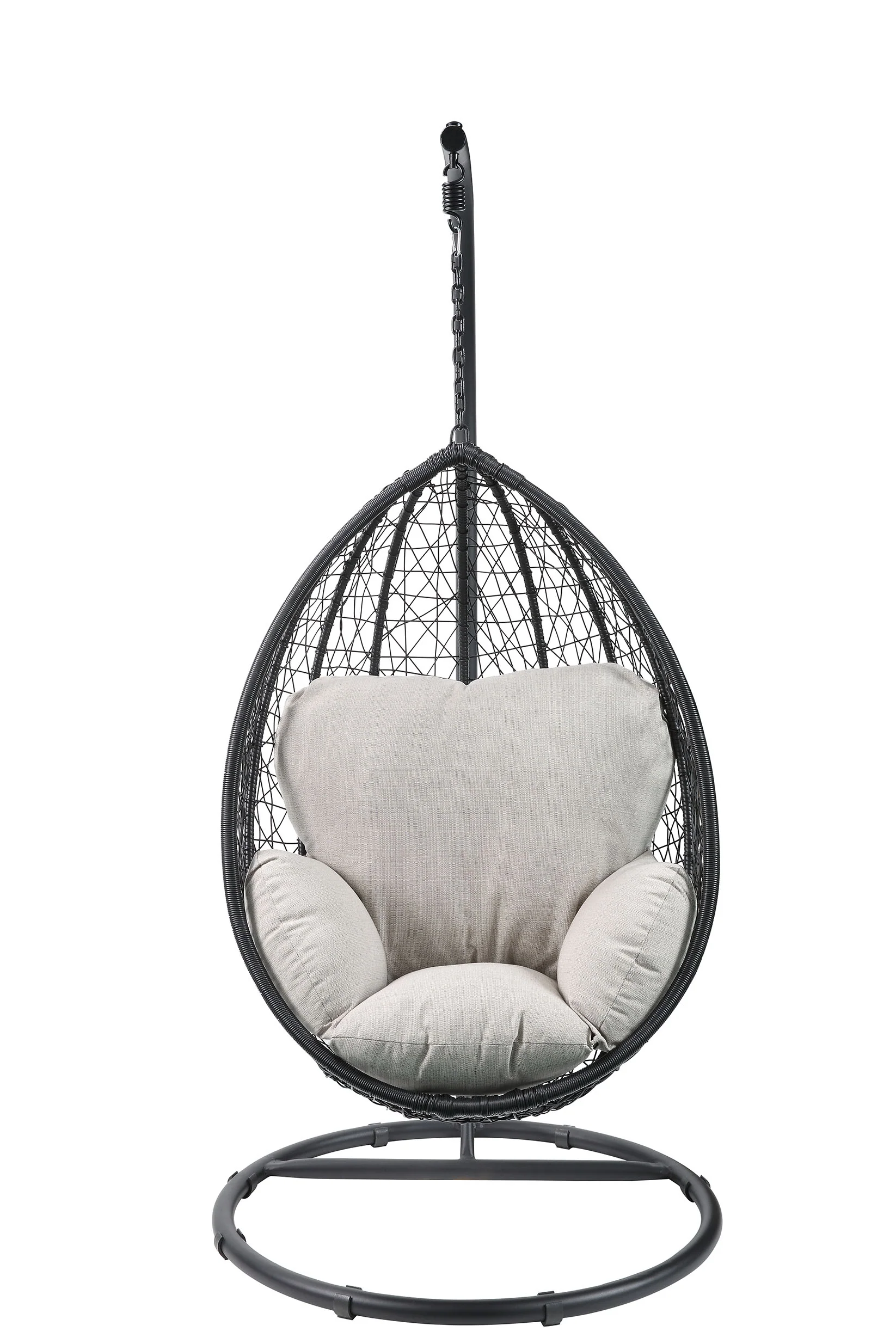 Beige and Black Hanging Pod Wicker Patio Swing Chair By Homeroots - Image 4