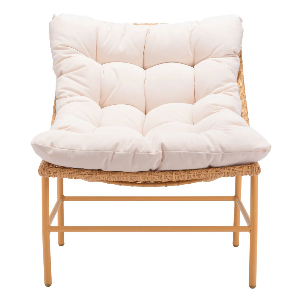 Beige and Brown Aluminum Indoor Outdoor Accent Chair with Beige Cushion By Homeroots - Image 2
